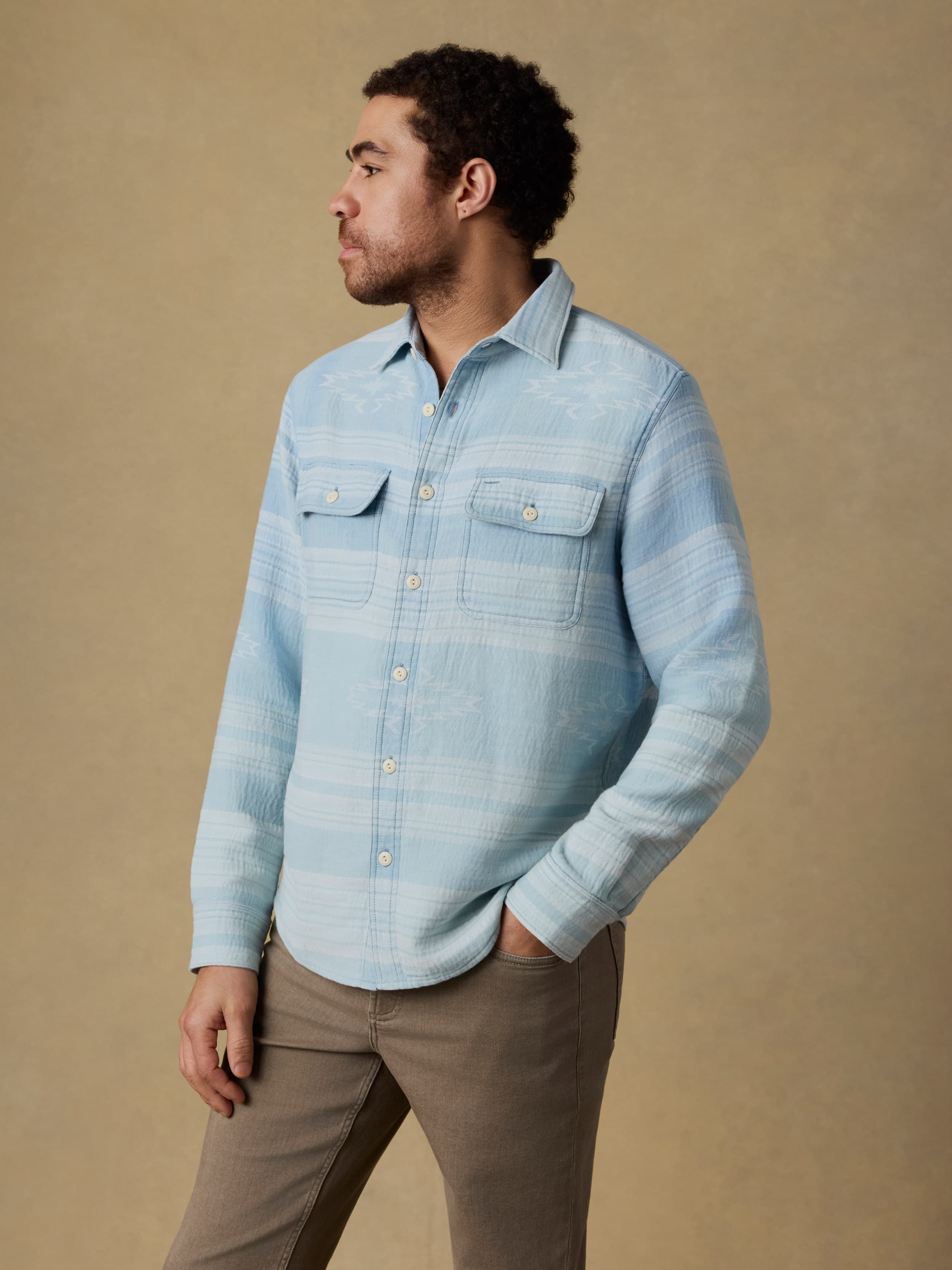 Doug Good Feather Indigo Canyon Overshirt - Indigo Star Serape | Faherty Brand