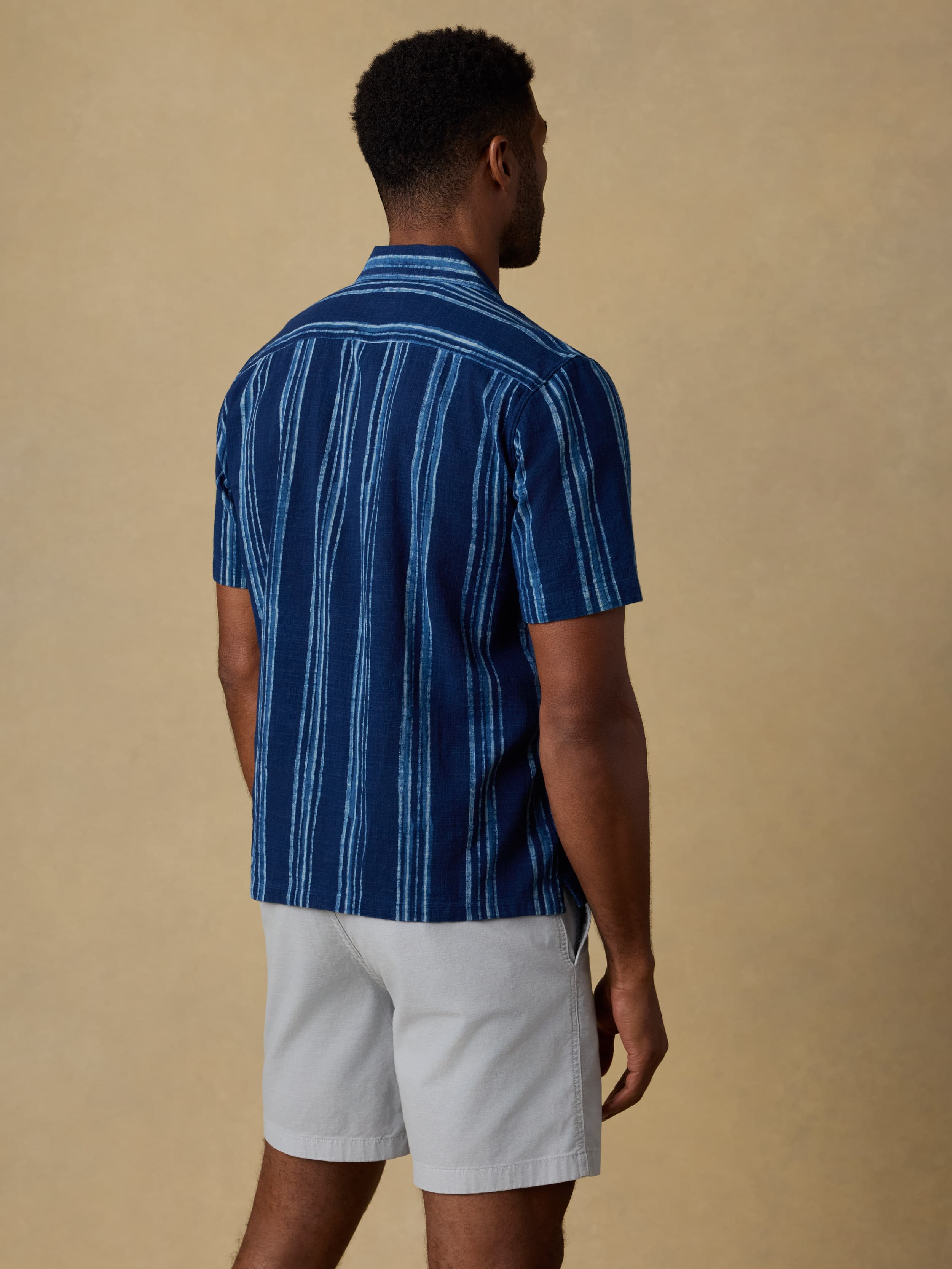 Short-Sleeve Indigo Camp Shirt - Northern Blue Indigo Stripe | Faherty Brand