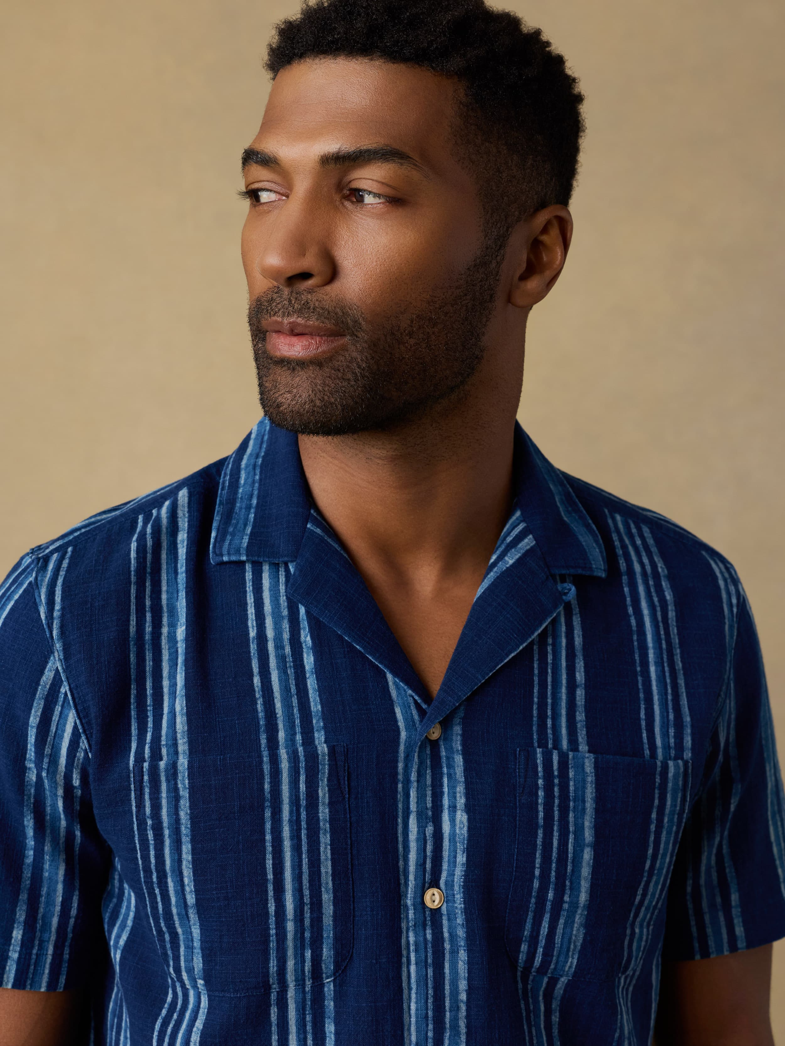 Short-Sleeve Indigo Camp Shirt - Northern Blue Indigo Stripe | Faherty Brand