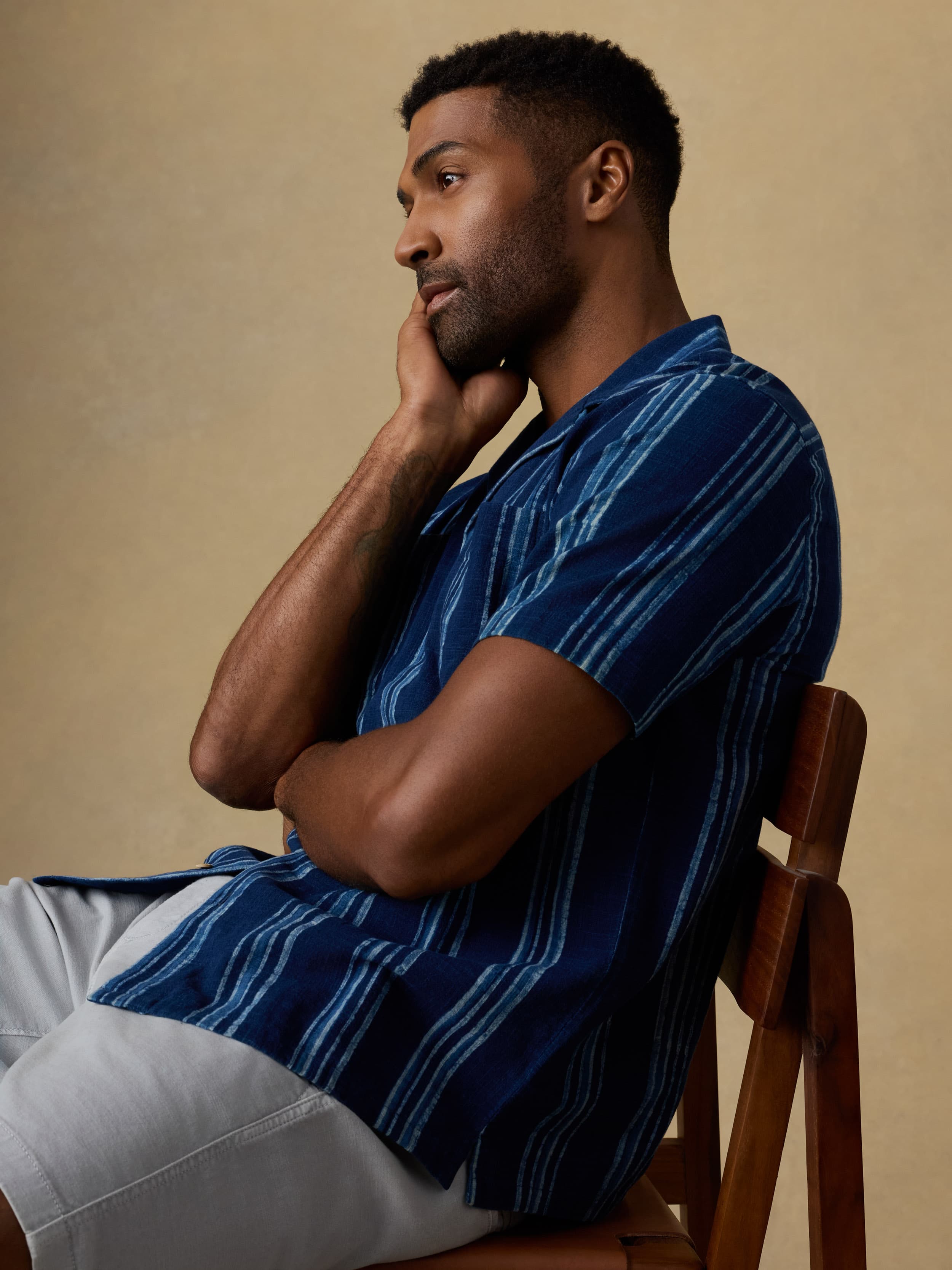 Short-Sleeve Indigo Camp Shirt - Northern Blue Indigo Stripe | Faherty Brand