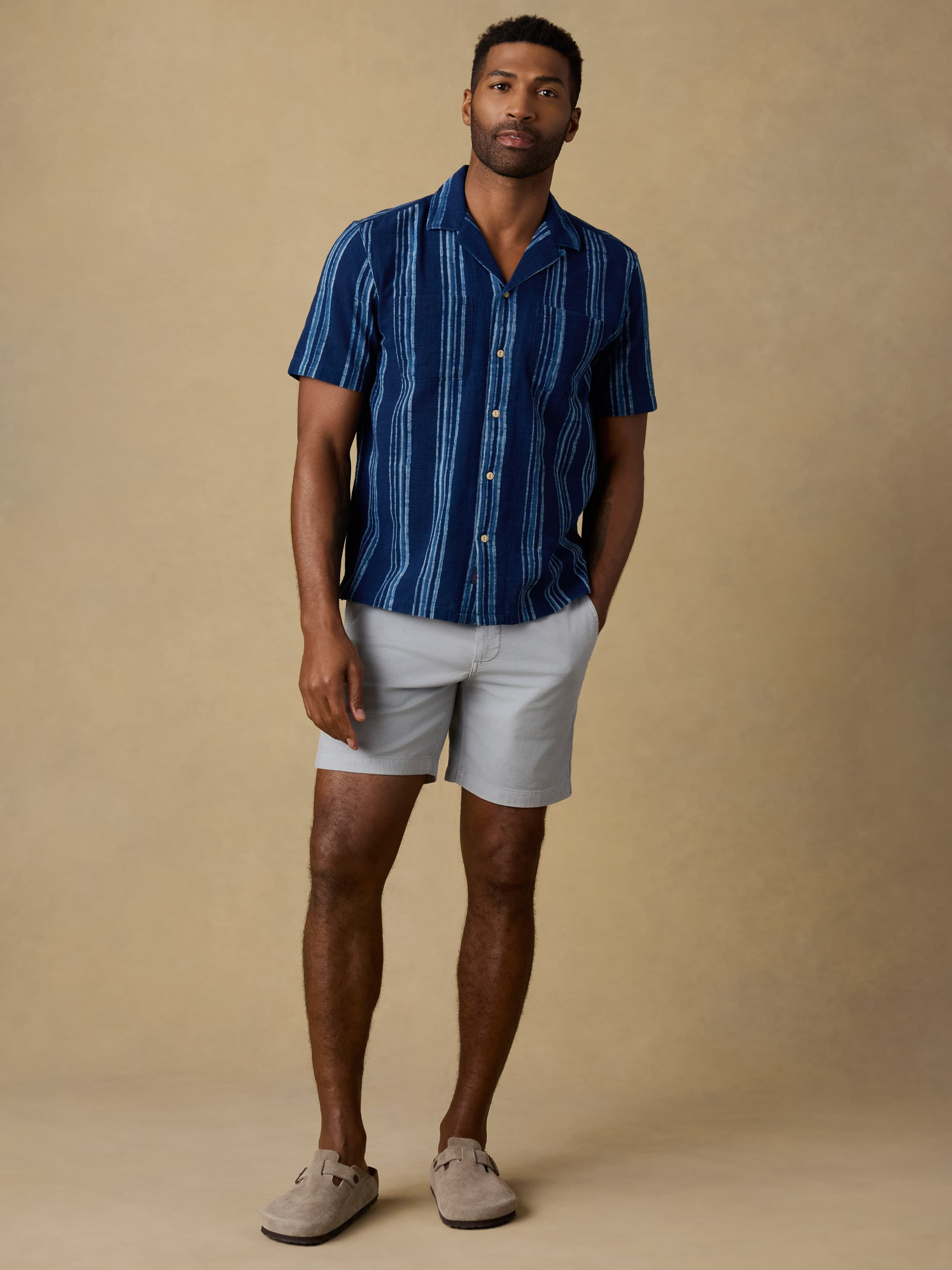 Short-Sleeve Indigo Camp Shirt - Northern Blue Indigo Stripe | Faherty Brand