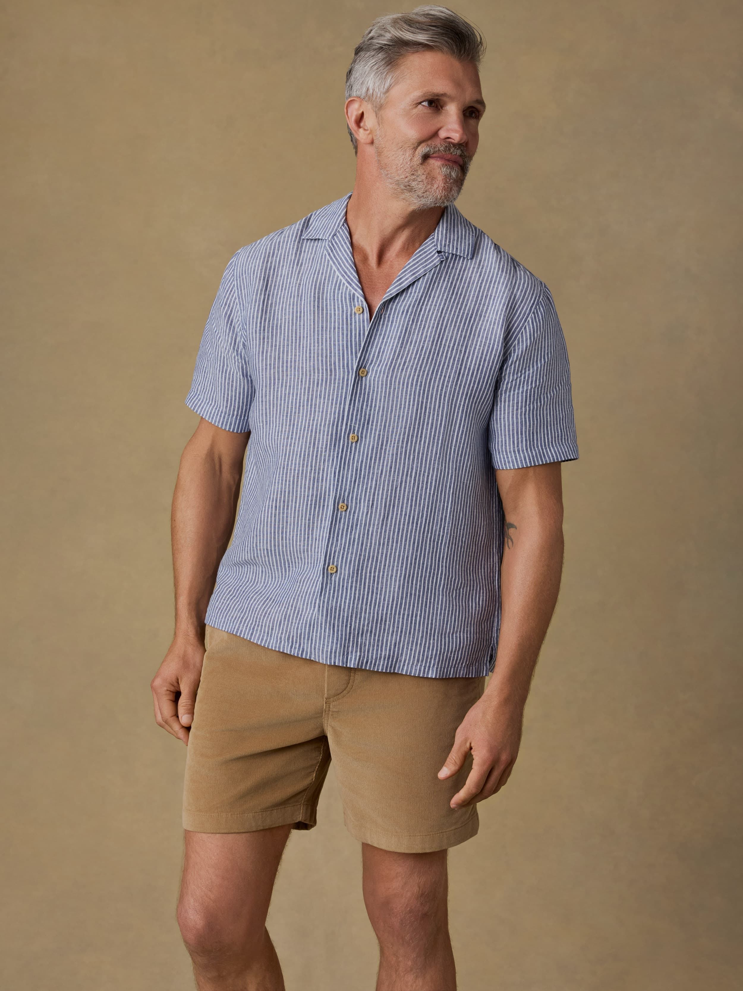 Short-Sleeve Laguna Linen Camp Shirt - Cloud Waters Stripe | Faherty Brand
