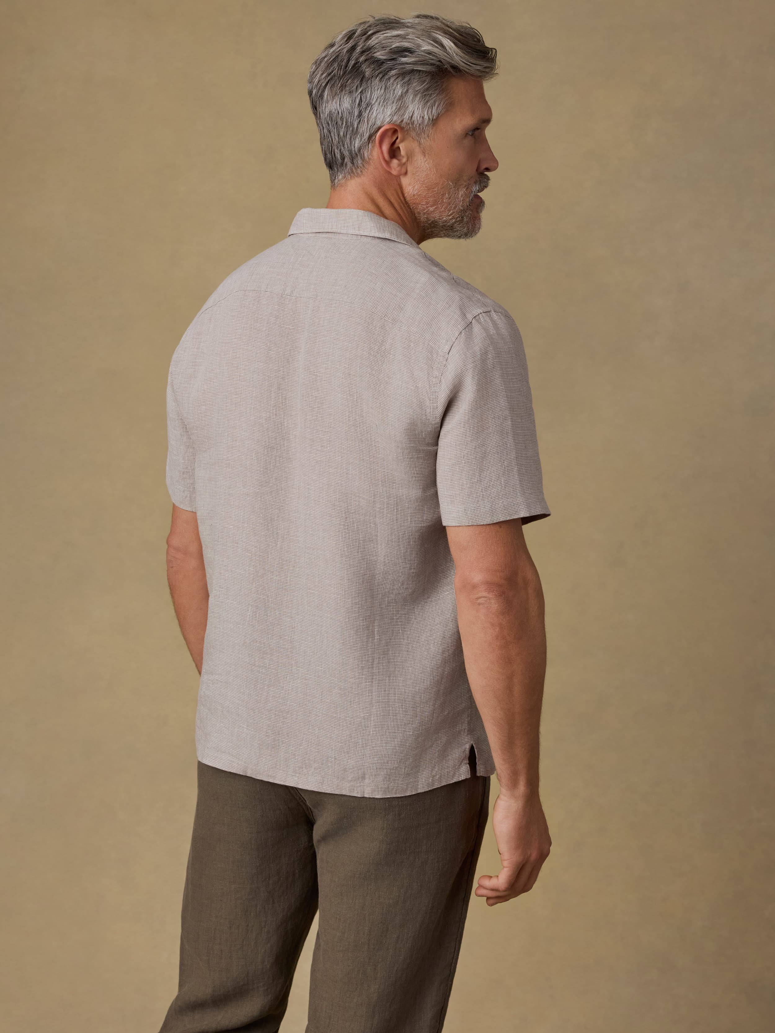 Short-Sleeve Laguna Linen Camp Shirt - Khaki Pincheck | Faherty Brand