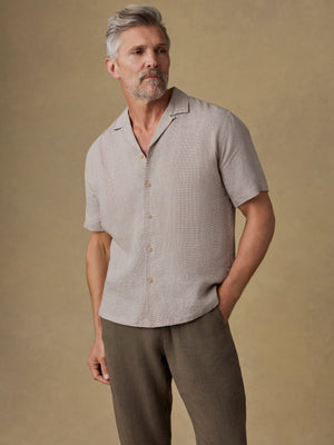 Short-Sleeve Laguna Linen Camp Shirt - Khaki Pincheck