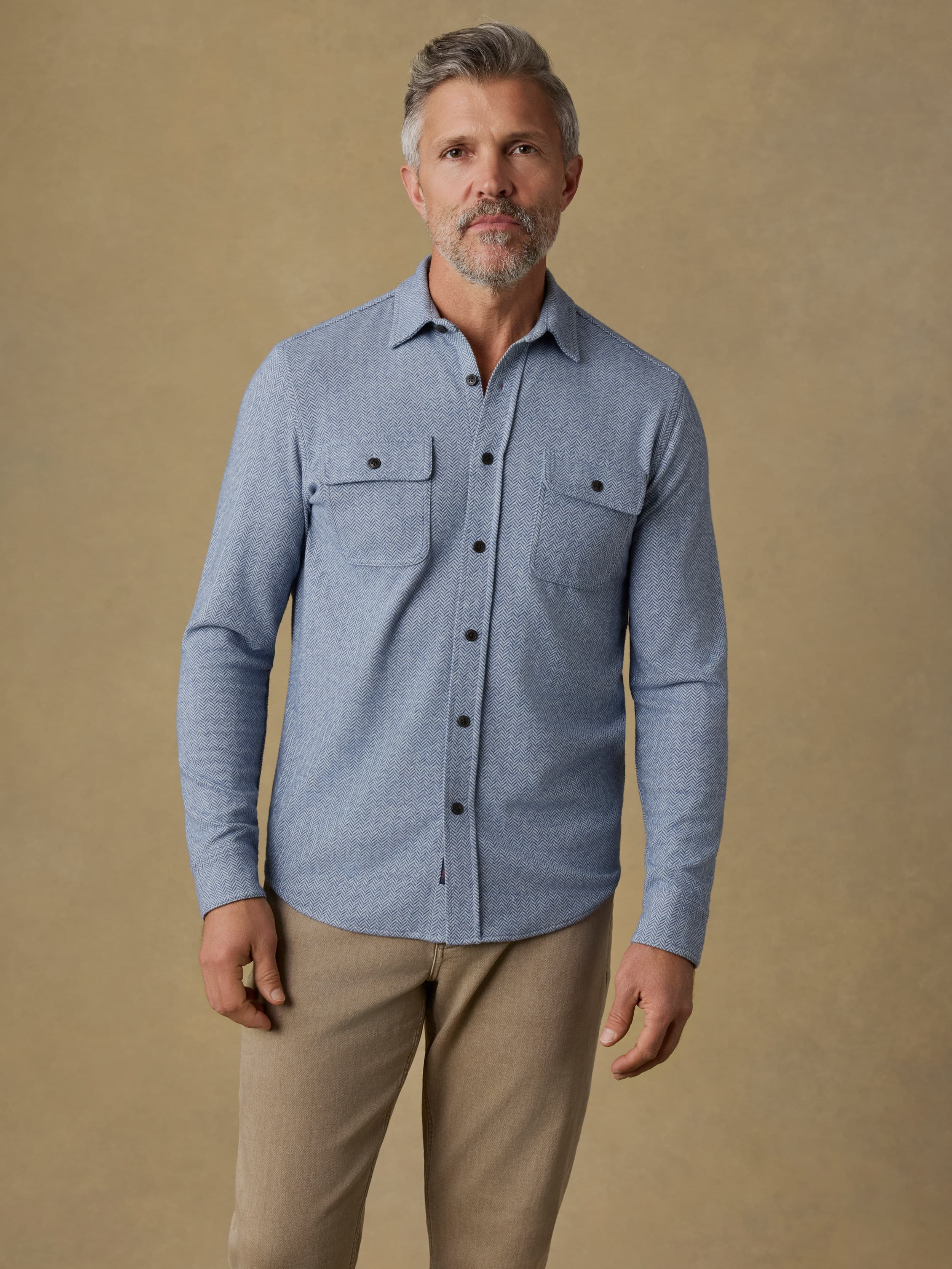 Legend Sweater Shirt - Dusty Blue Herringbone | Faherty Brand