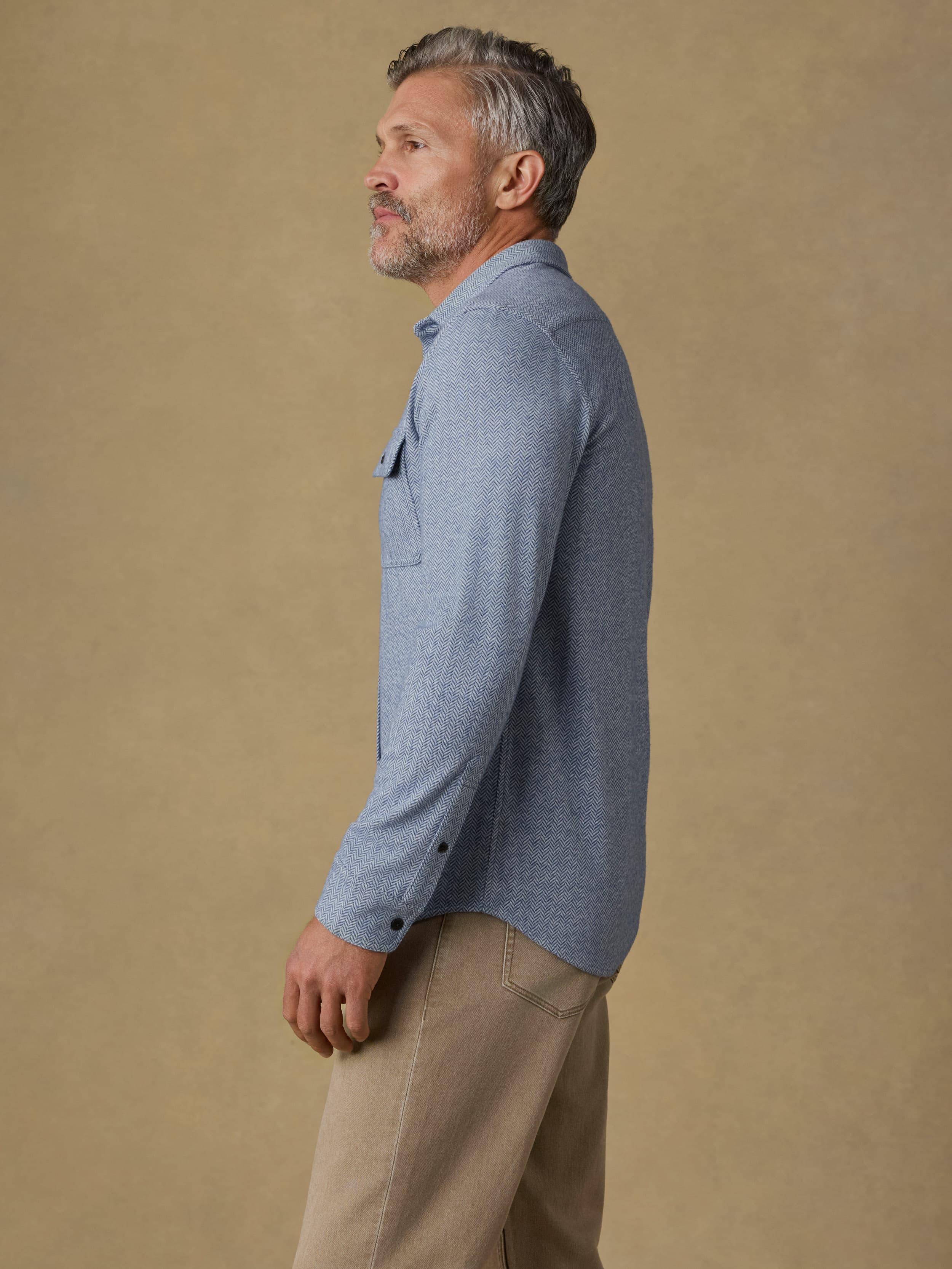Legend Sweater Shirt - Dusty Blue Herringbone | Faherty Brand