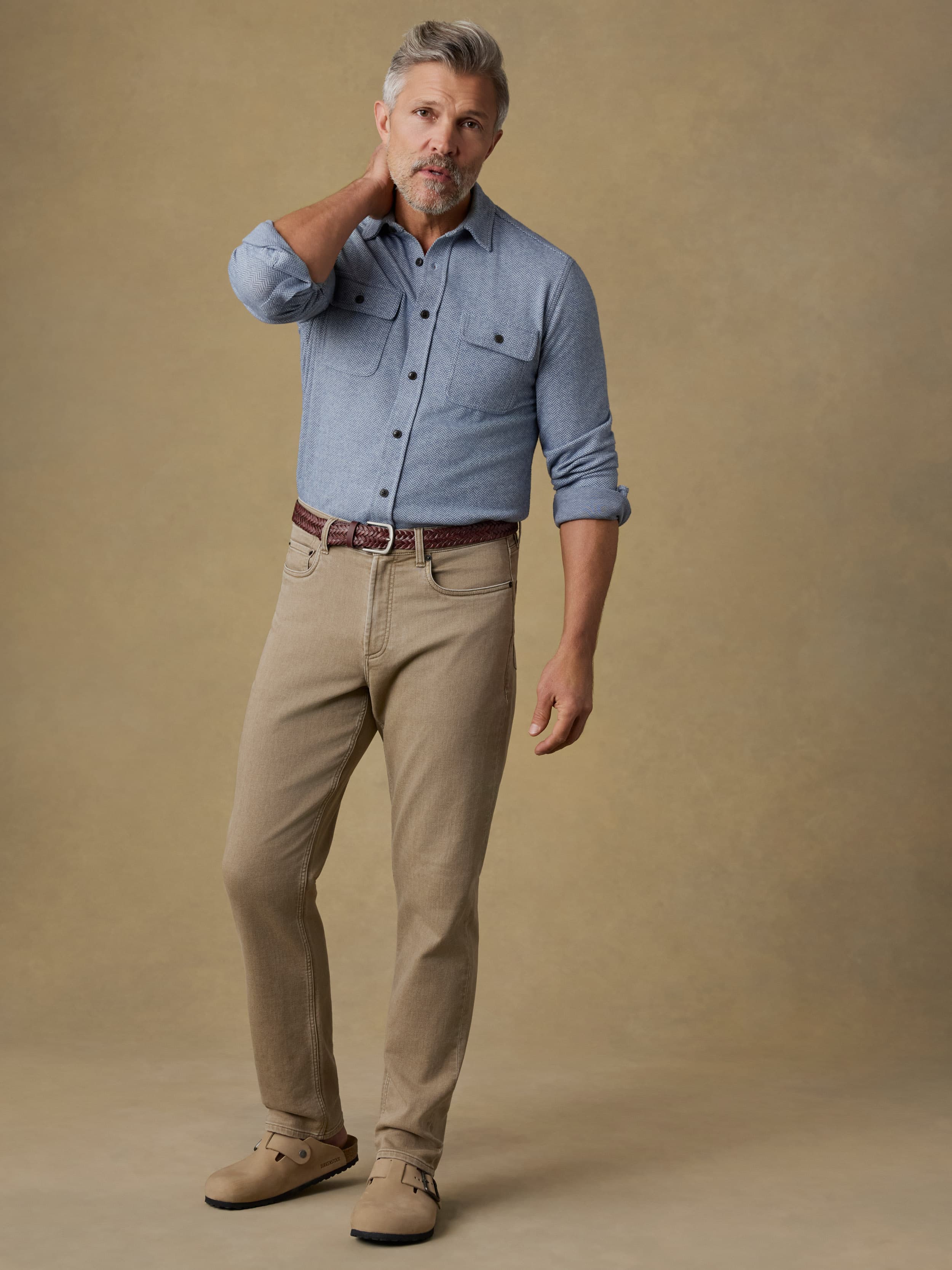 Legend Sweater Shirt - Dusty Blue Herringbone | Faherty Brand