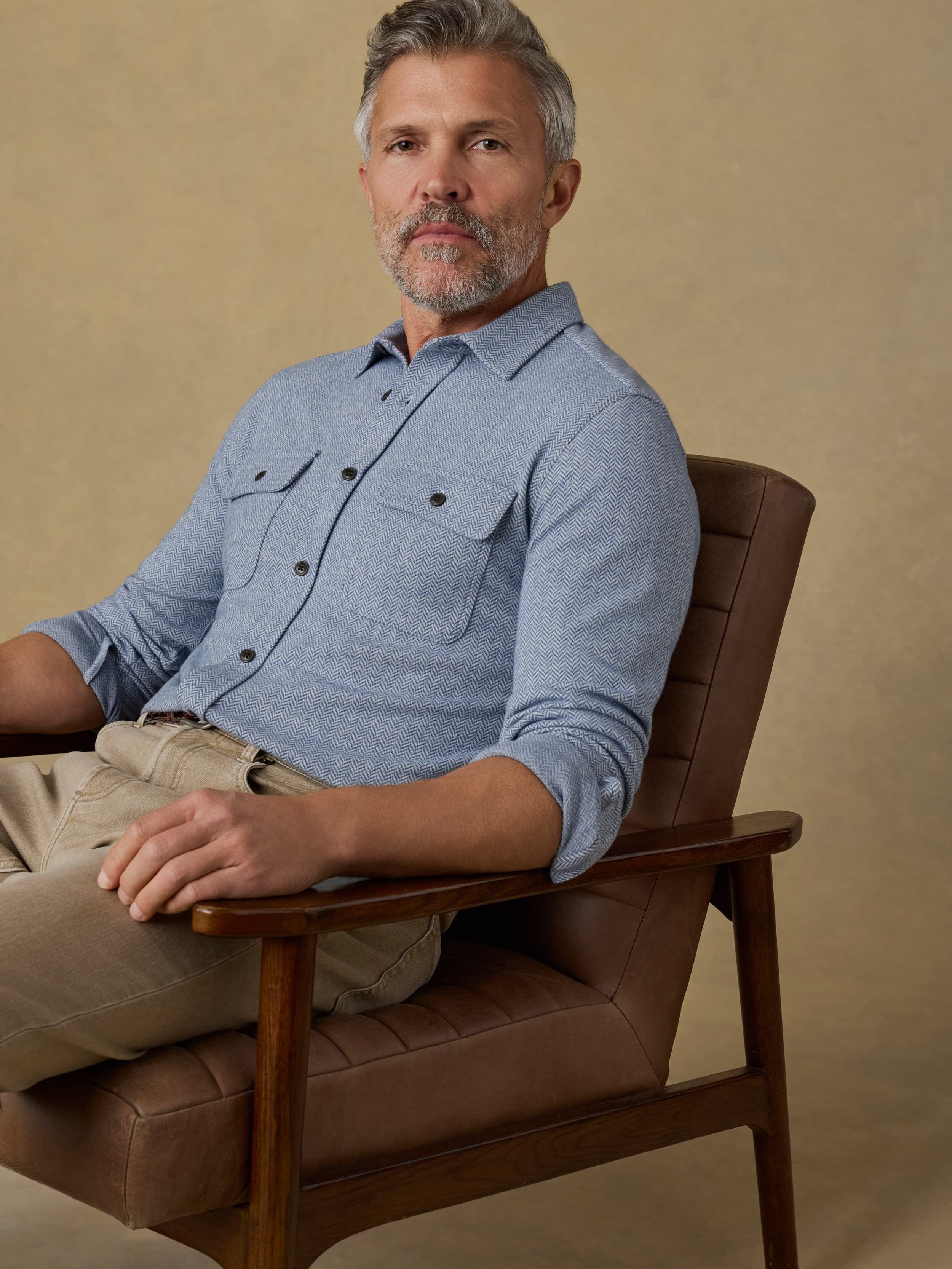 Legend Sweater Shirt - Dusty Blue Herringbone | Faherty Brand