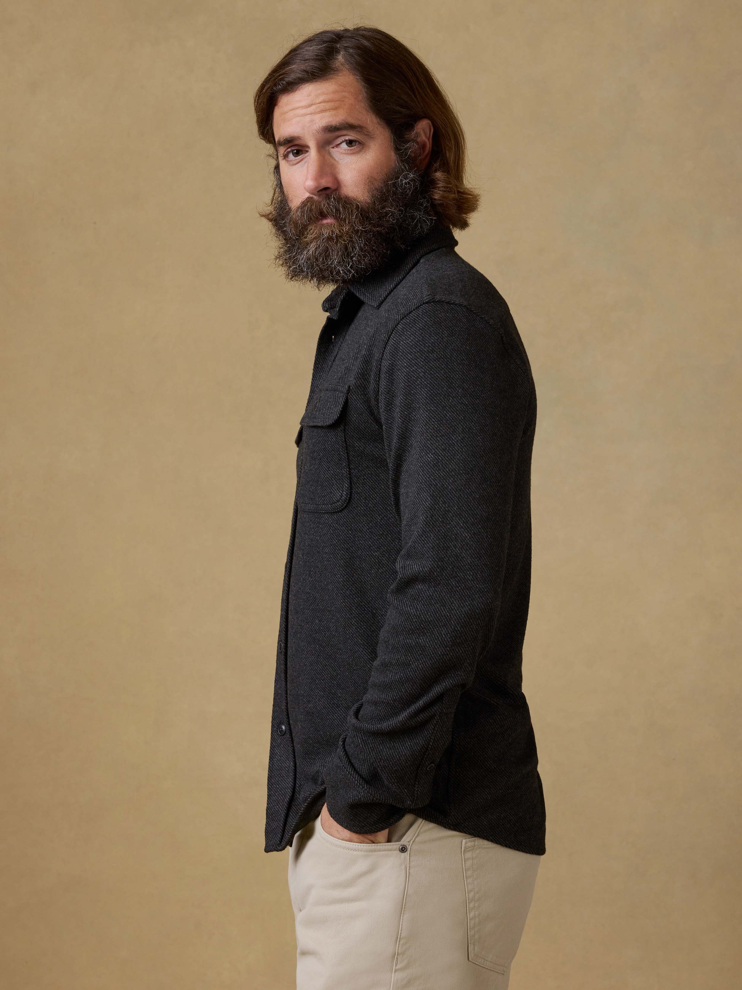 Legend™ Sweater Shirt - Heathered Black Twill | Faherty Brand