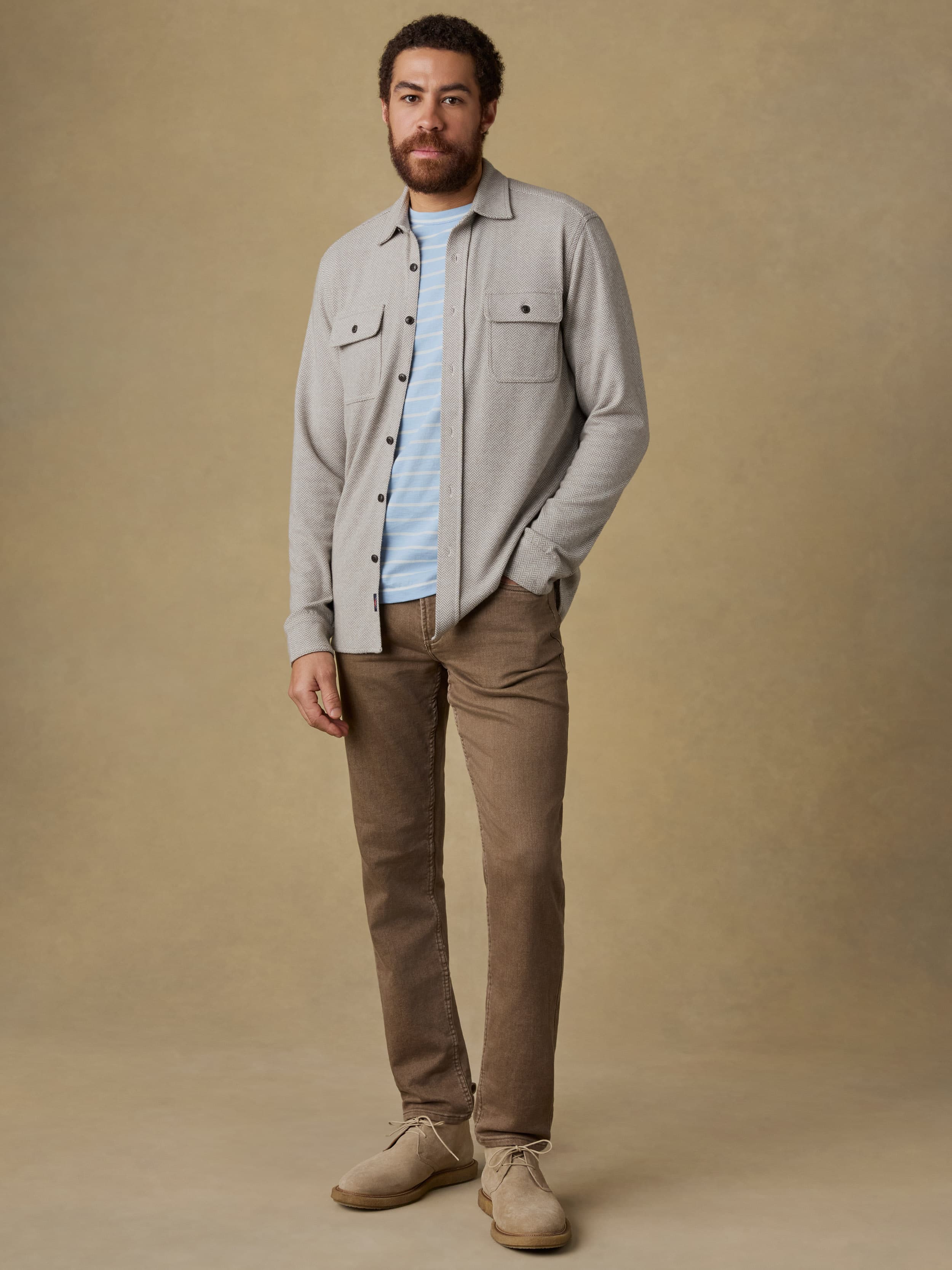 Legend™ Sweater Shirt - Khaki Cream Herringbone | Faherty Brand