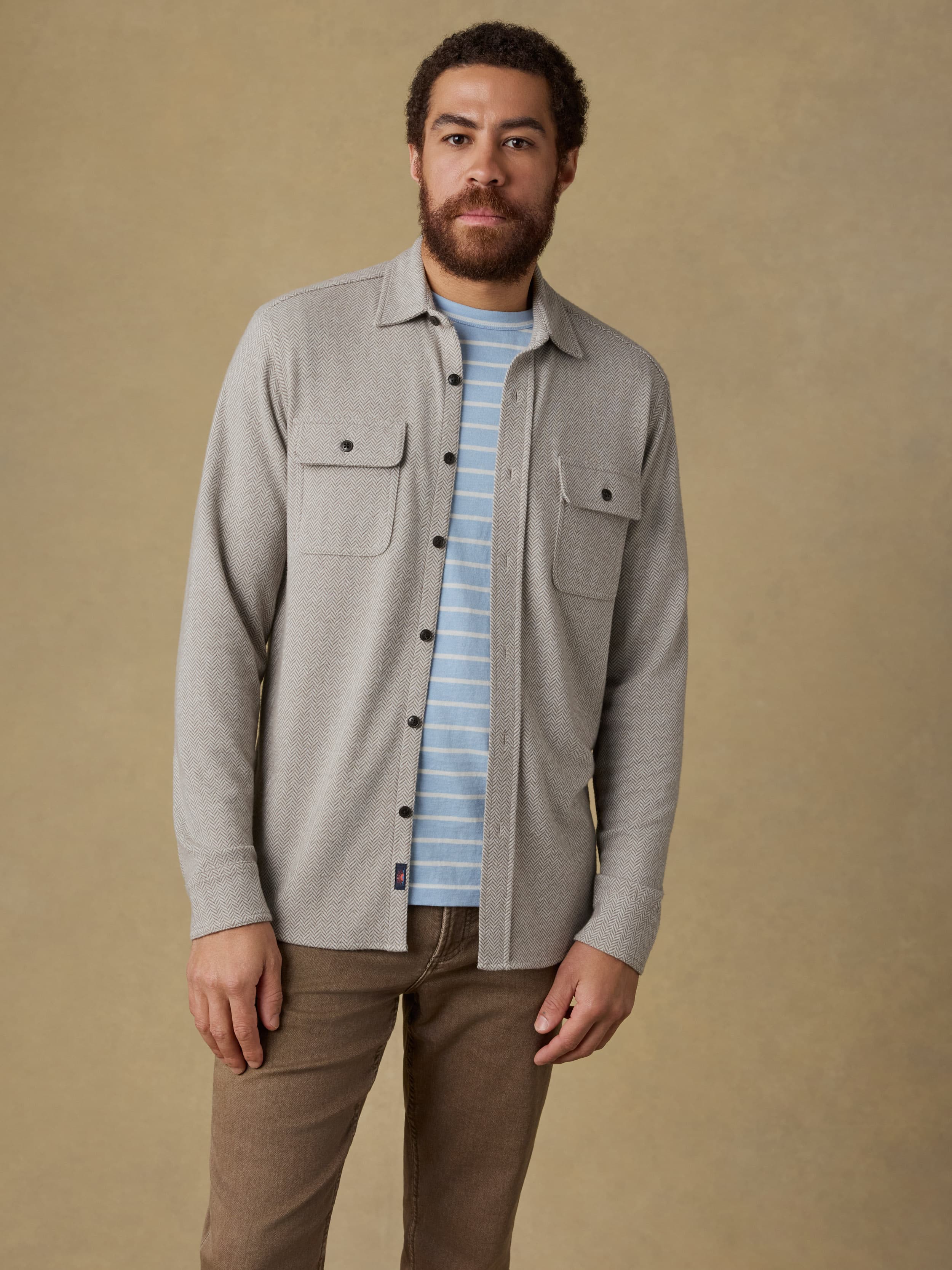 Legend™ Sweater Shirt - Khaki Cream Herringbone | Faherty Brand