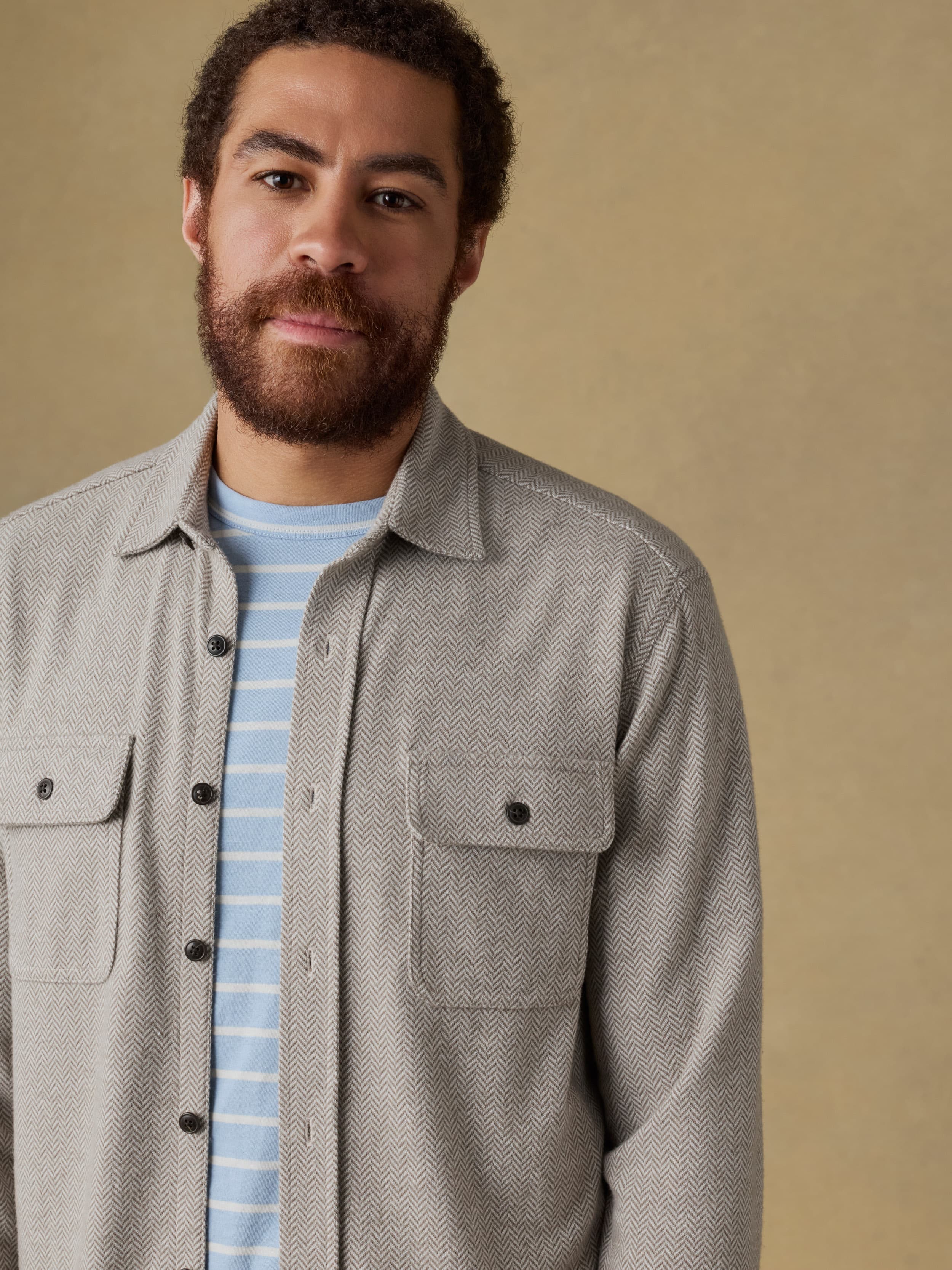 Legend™ Sweater Shirt - Khaki Cream Herringbone | Faherty Brand