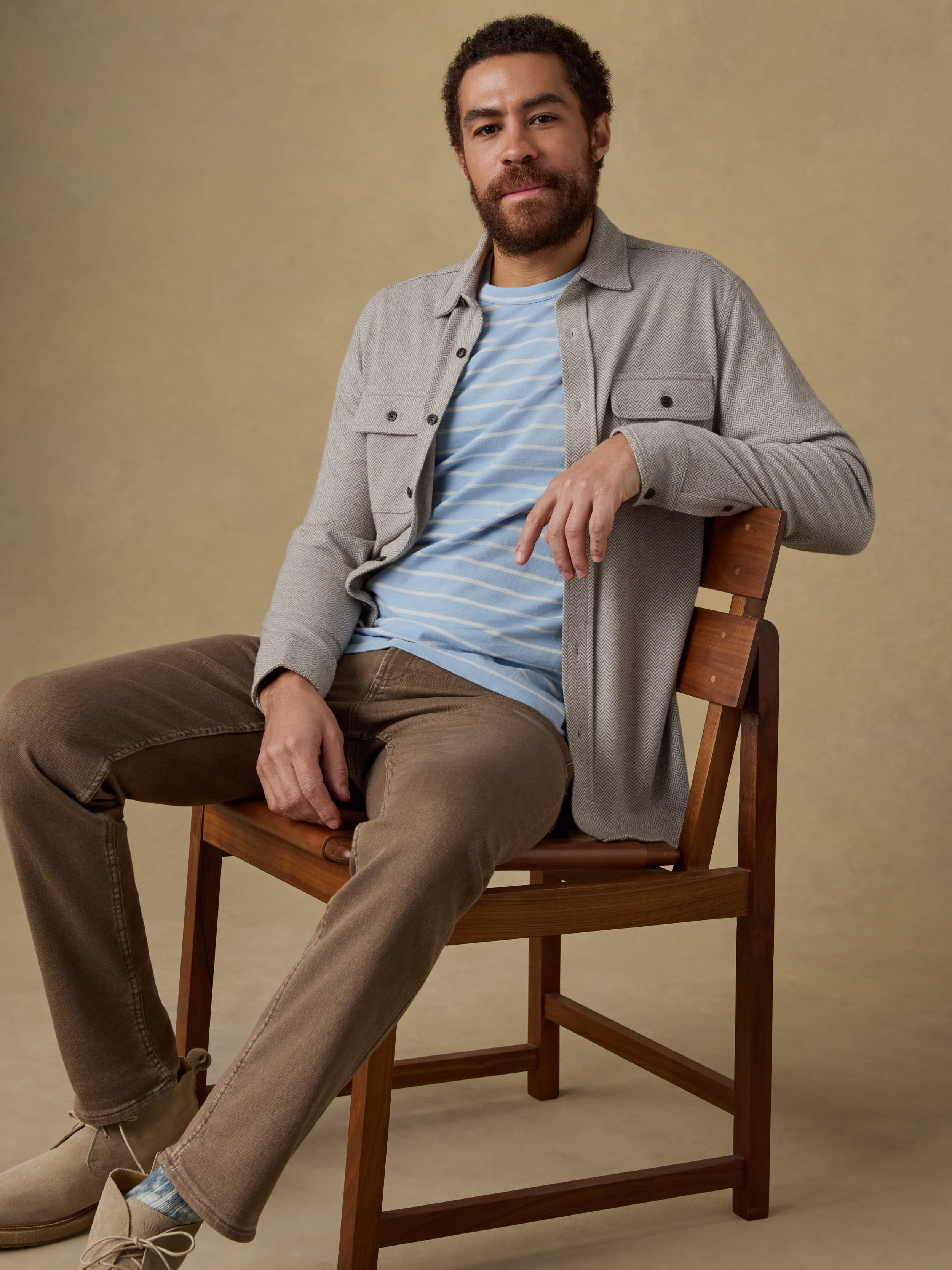 Legend™ Sweater Shirt - Khaki Cream Herringbone | Faherty Brand