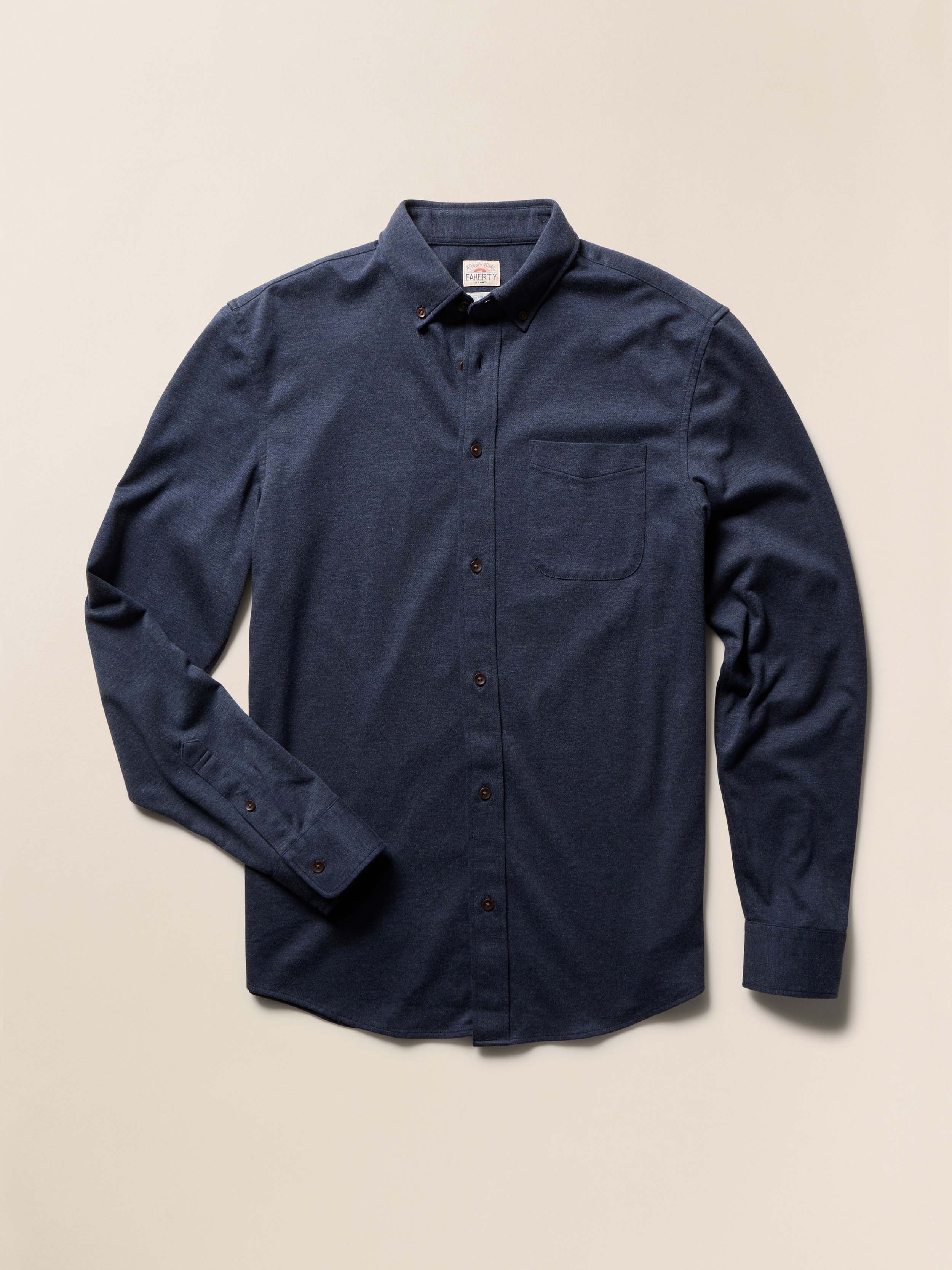 Coastline Knit Shirt - Ocean Heather Twill | Faherty Brand