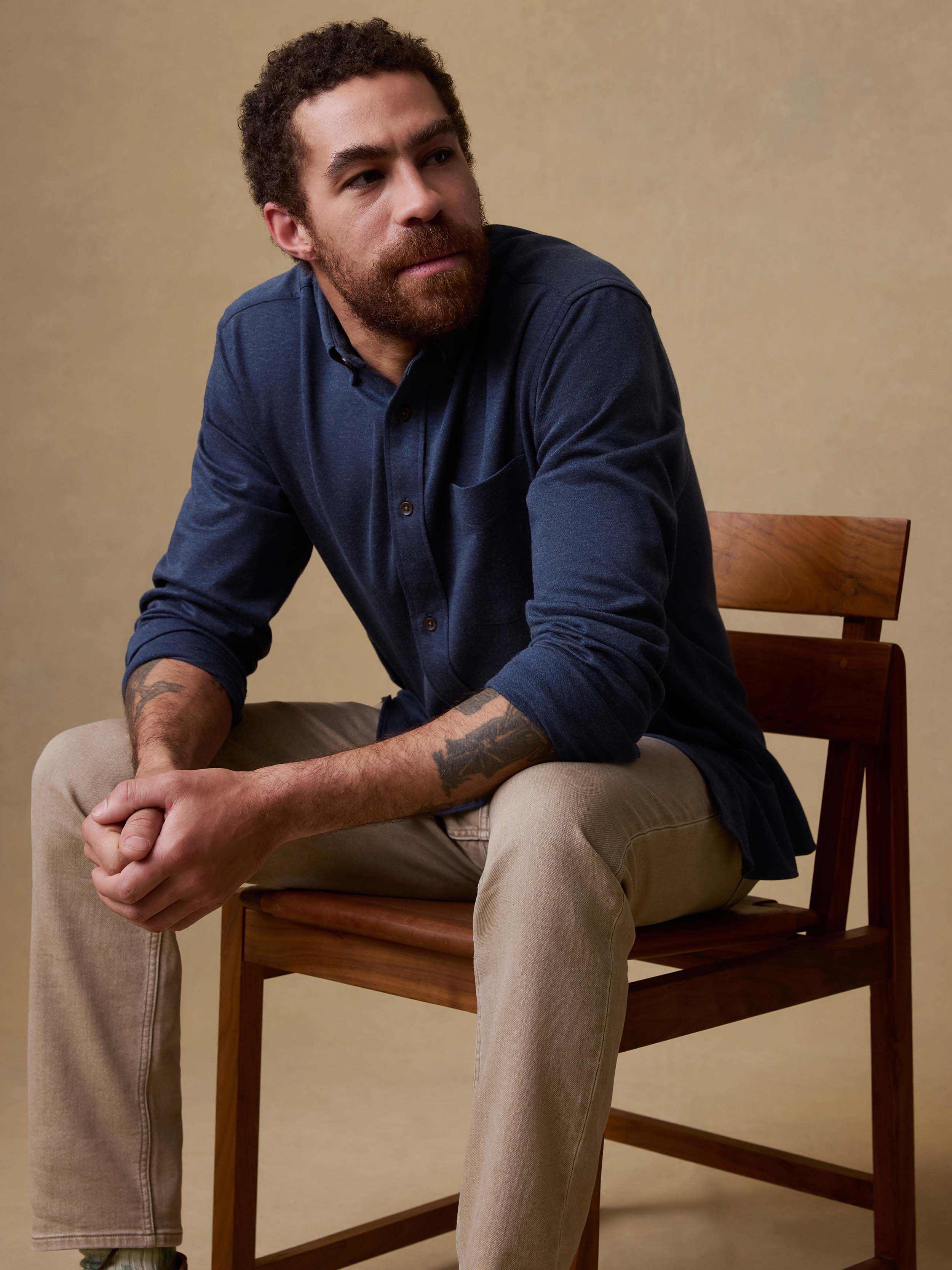 Coastline Knit Shirt - Ocean Heather Twill | Faherty Brand