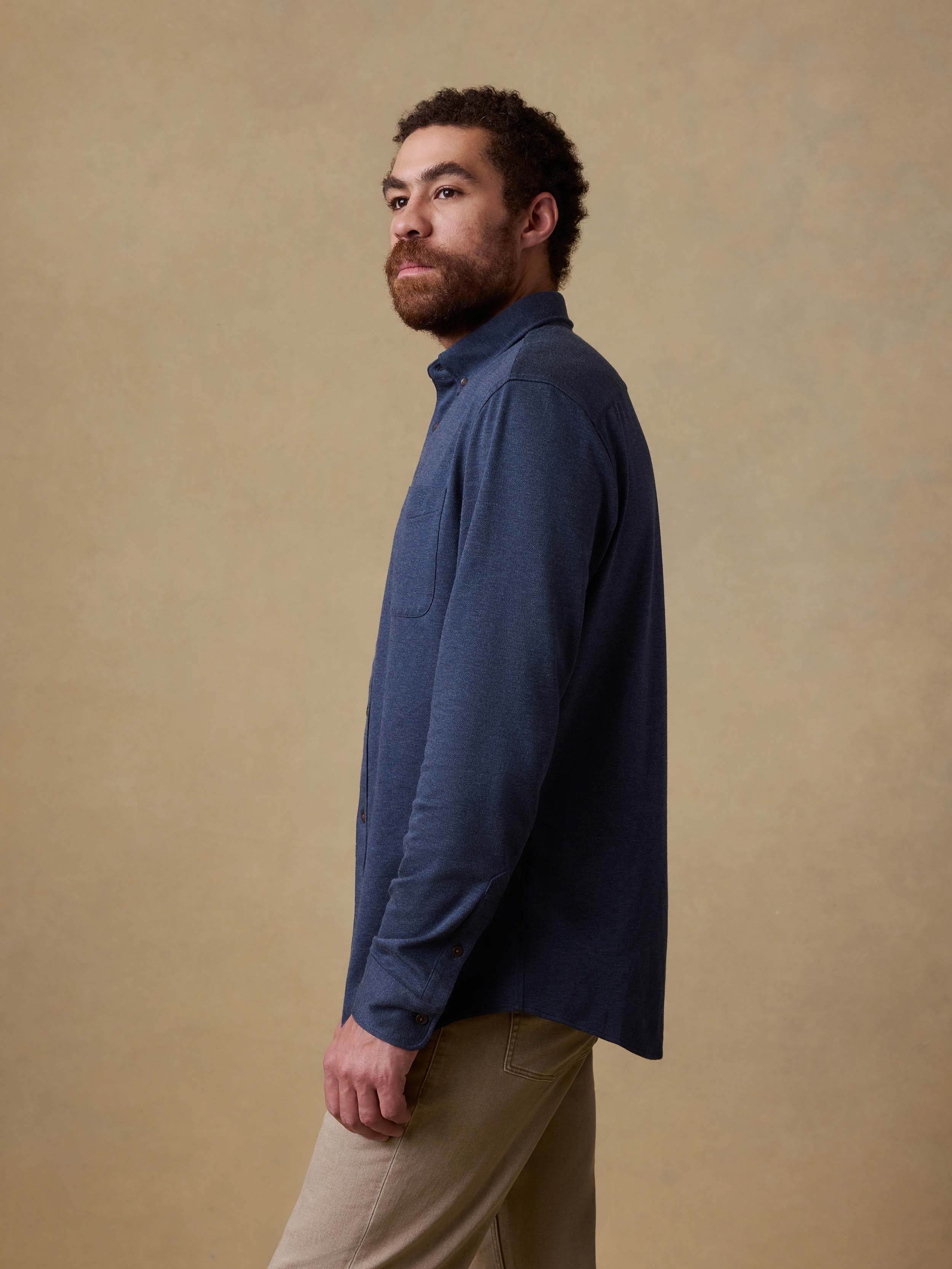 Coastline Knit Shirt - Ocean Heather Twill | Faherty Brand