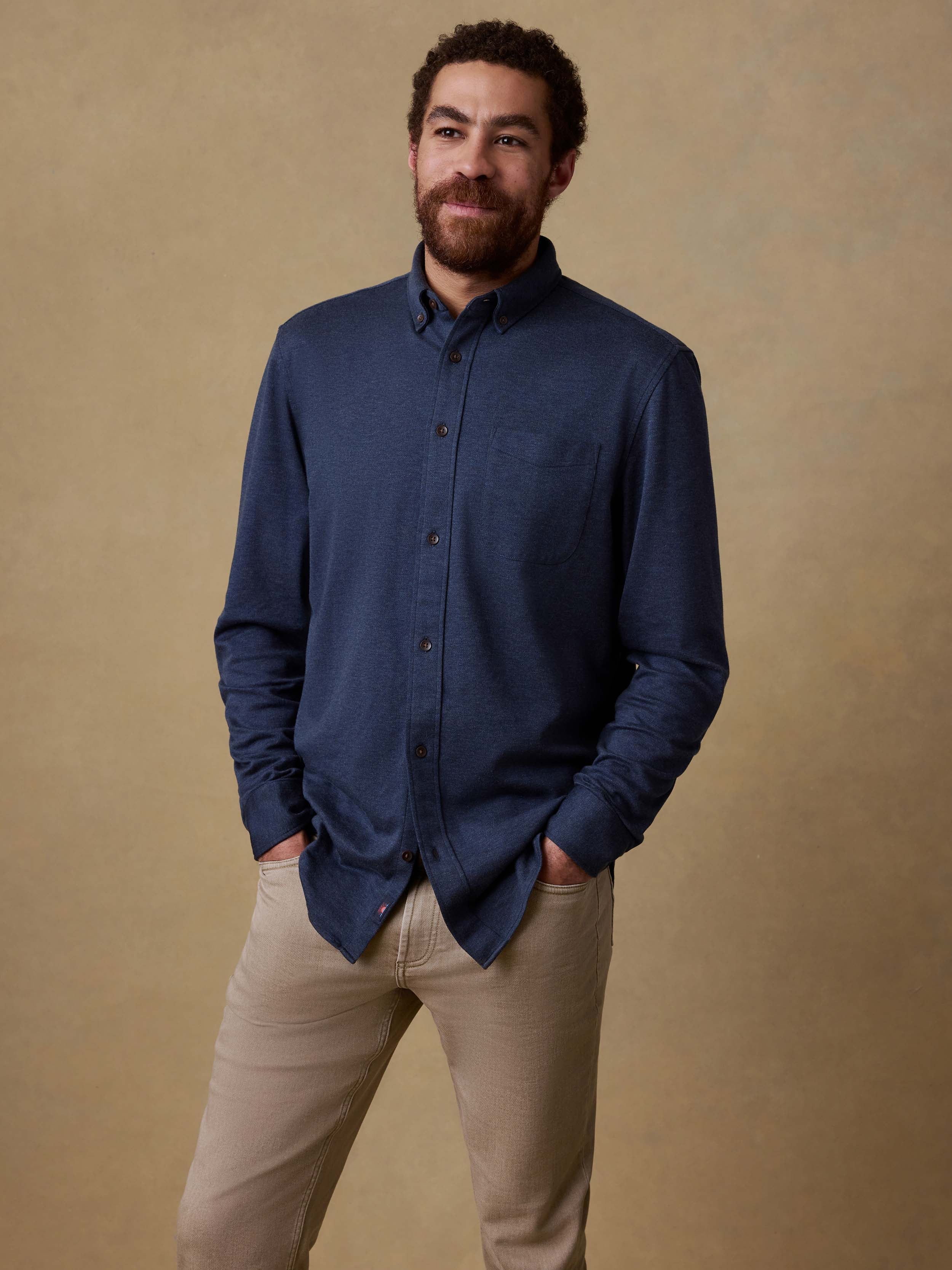 Coastline Knit Shirt - Ocean Heather Twill | Faherty Brand