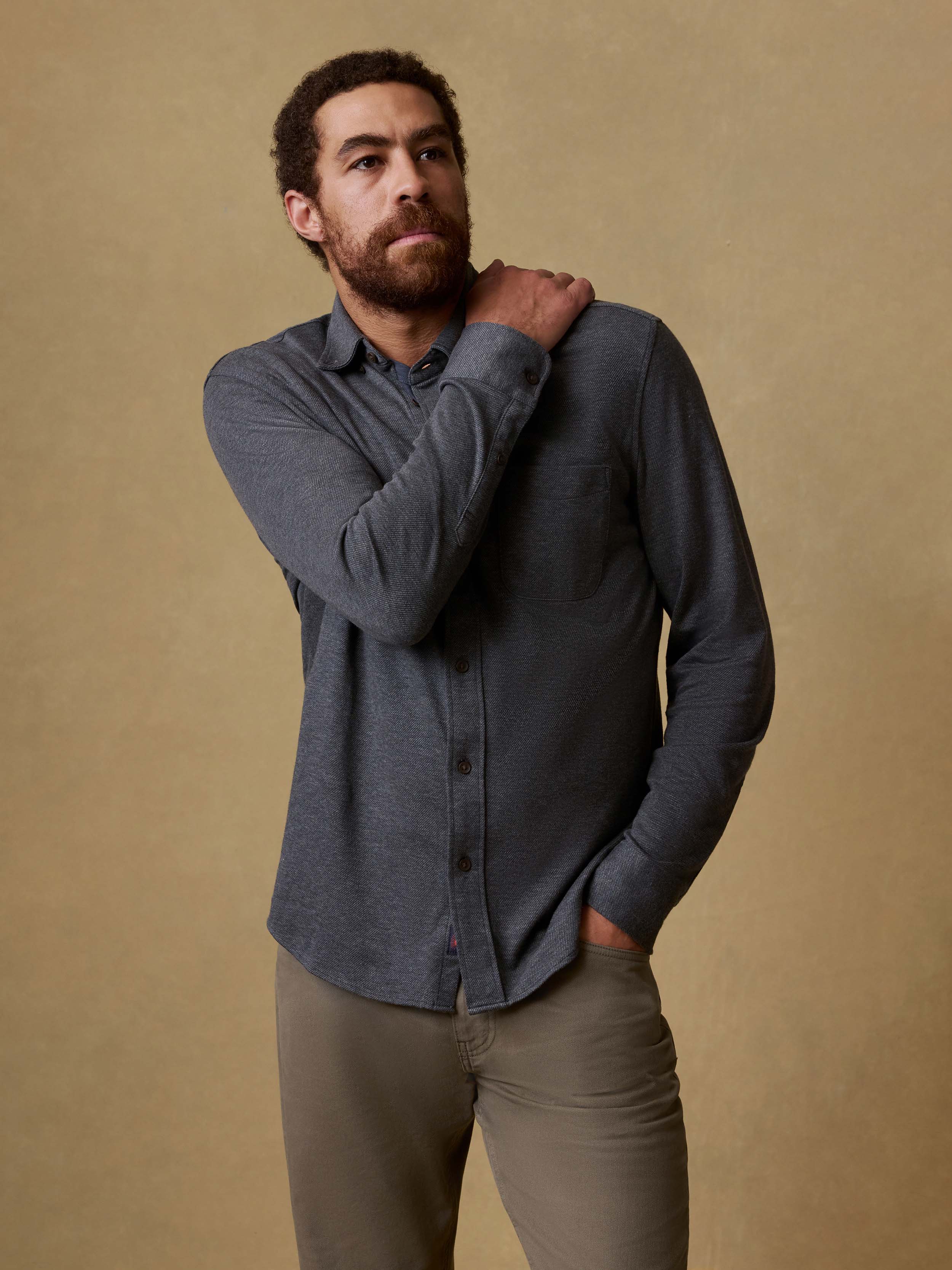 Coastline Knit Shirt - Charcoal Heather Twill | Faherty Brand