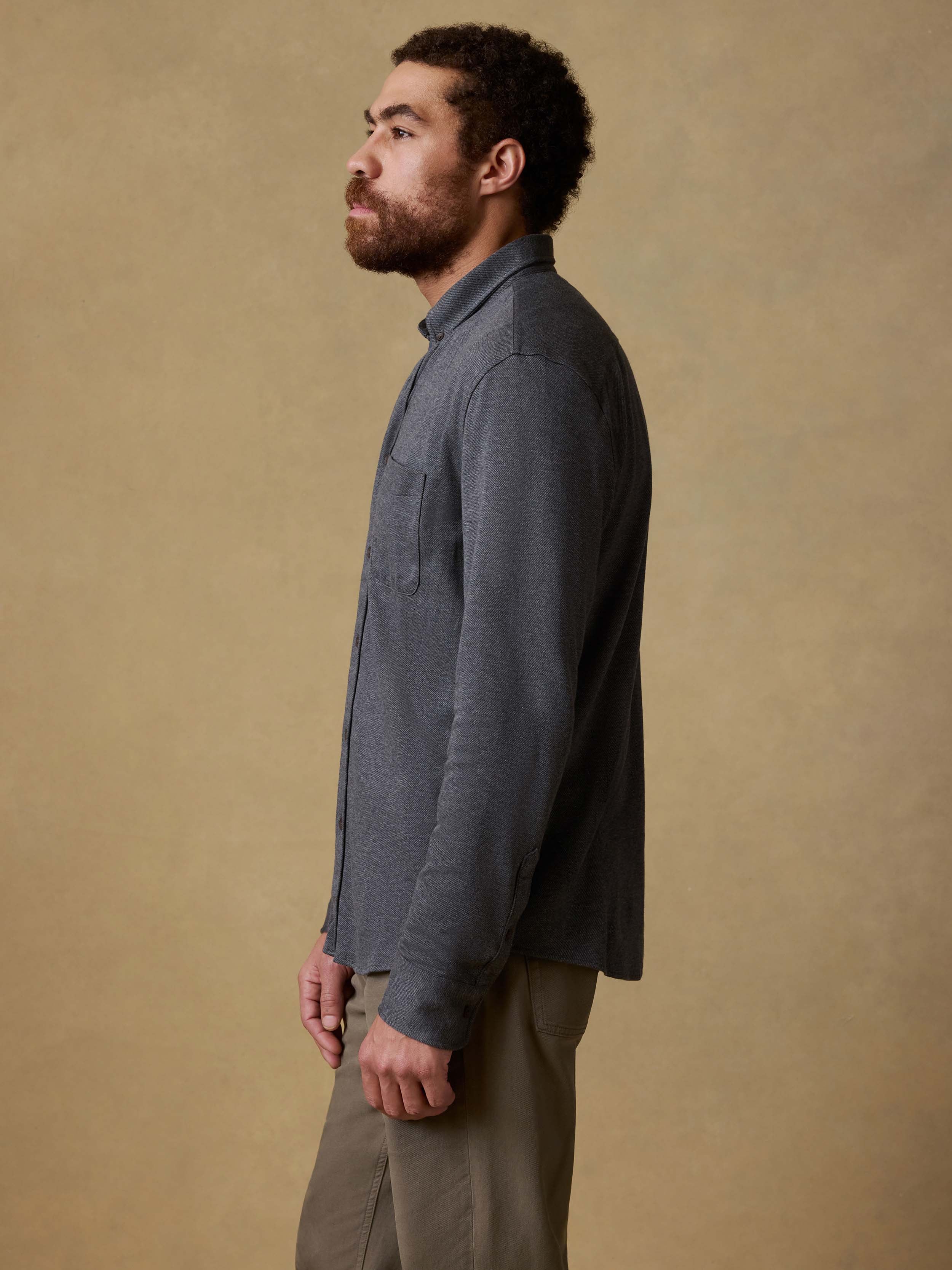 Coastline Knit Shirt - Charcoal Heather Twill | Faherty Brand