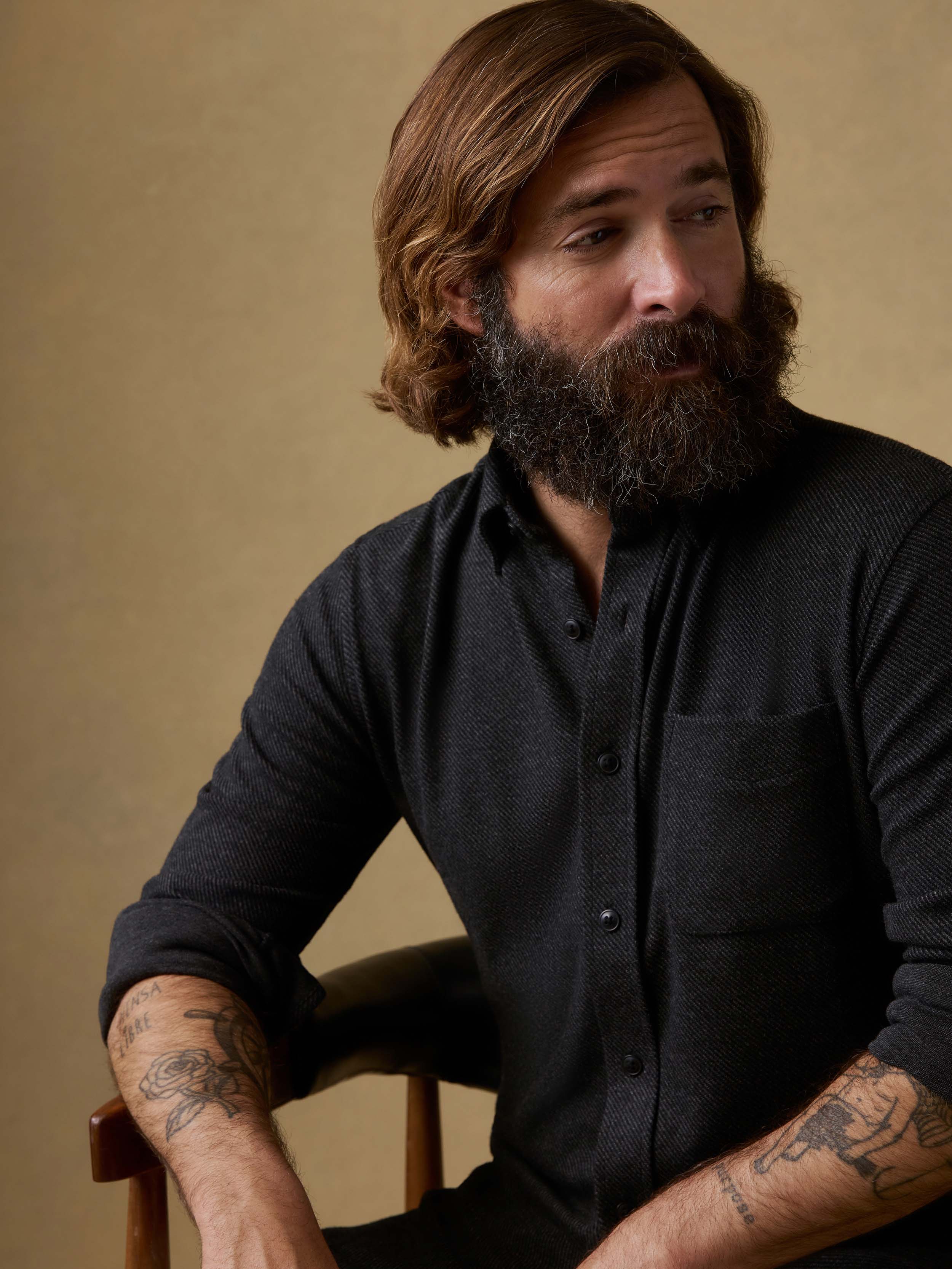 Legend™ Sweater Shirt (Single Pocket) - Heathered Black Twill | Faherty Brand