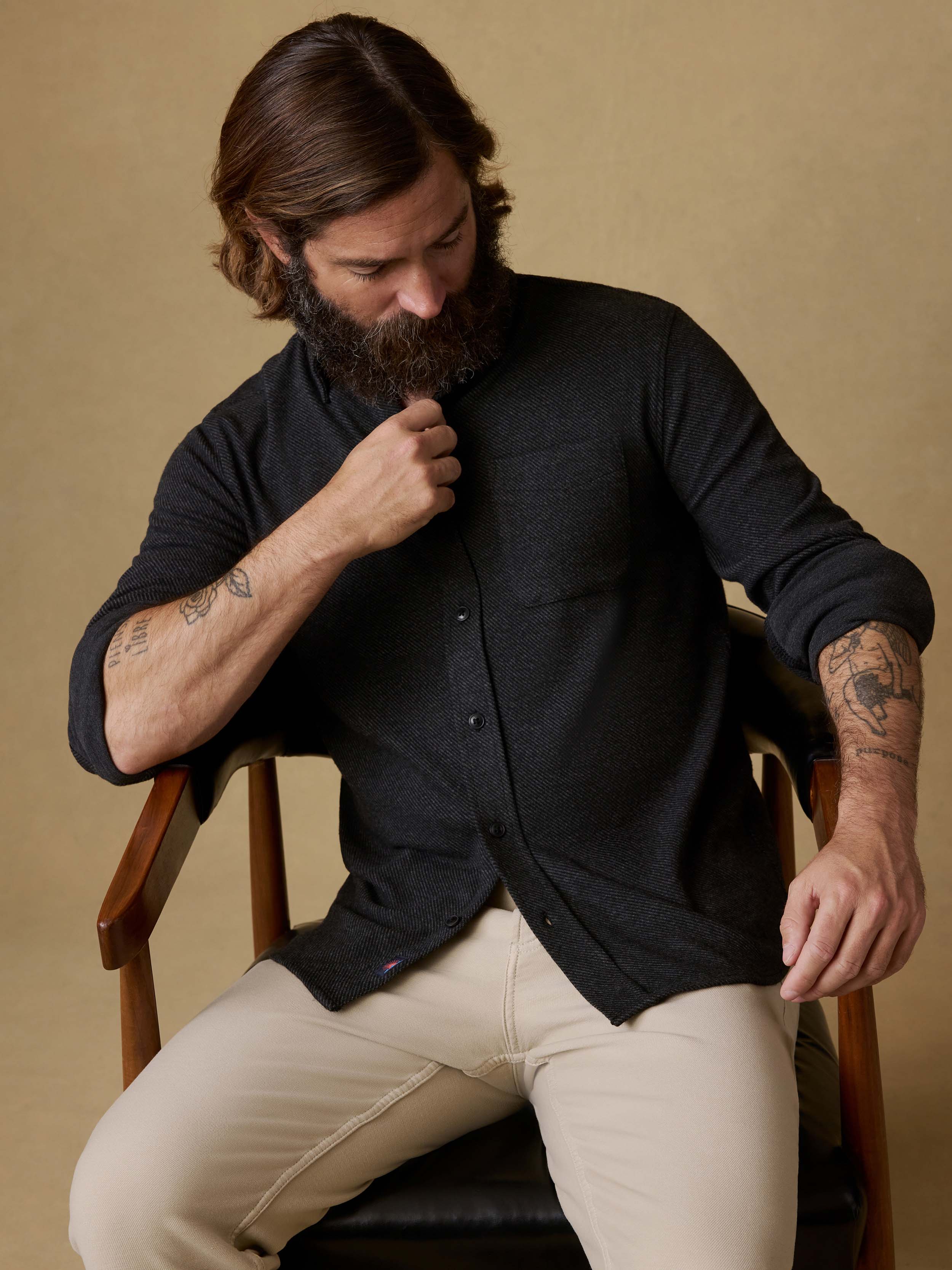 Legend™ Sweater Shirt (Single Pocket) - Heathered Black Twill | Faherty Brand