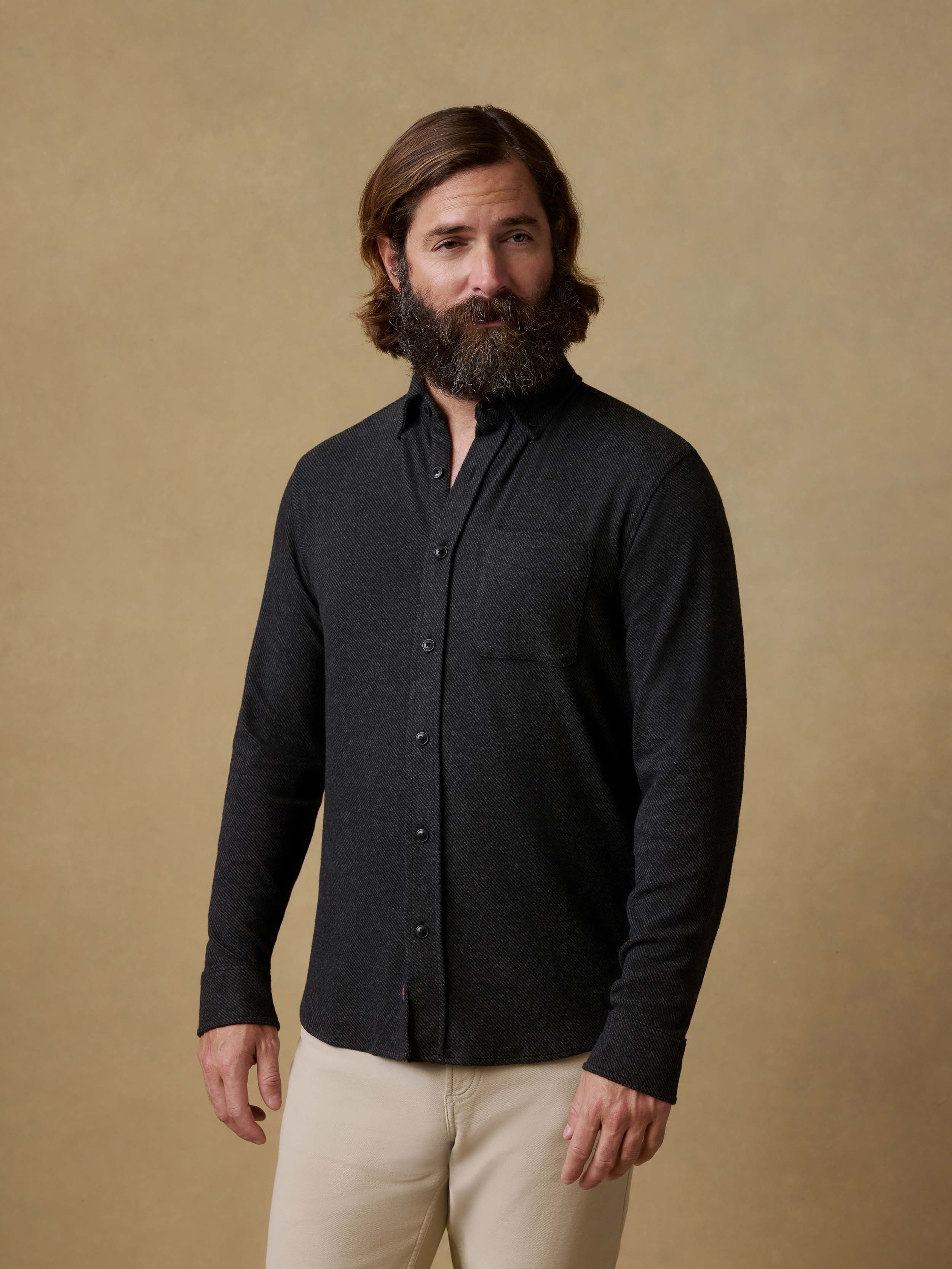 Legend™ Sweater Shirt (Single Pocket) - Heathered Black Twill | Faherty Brand