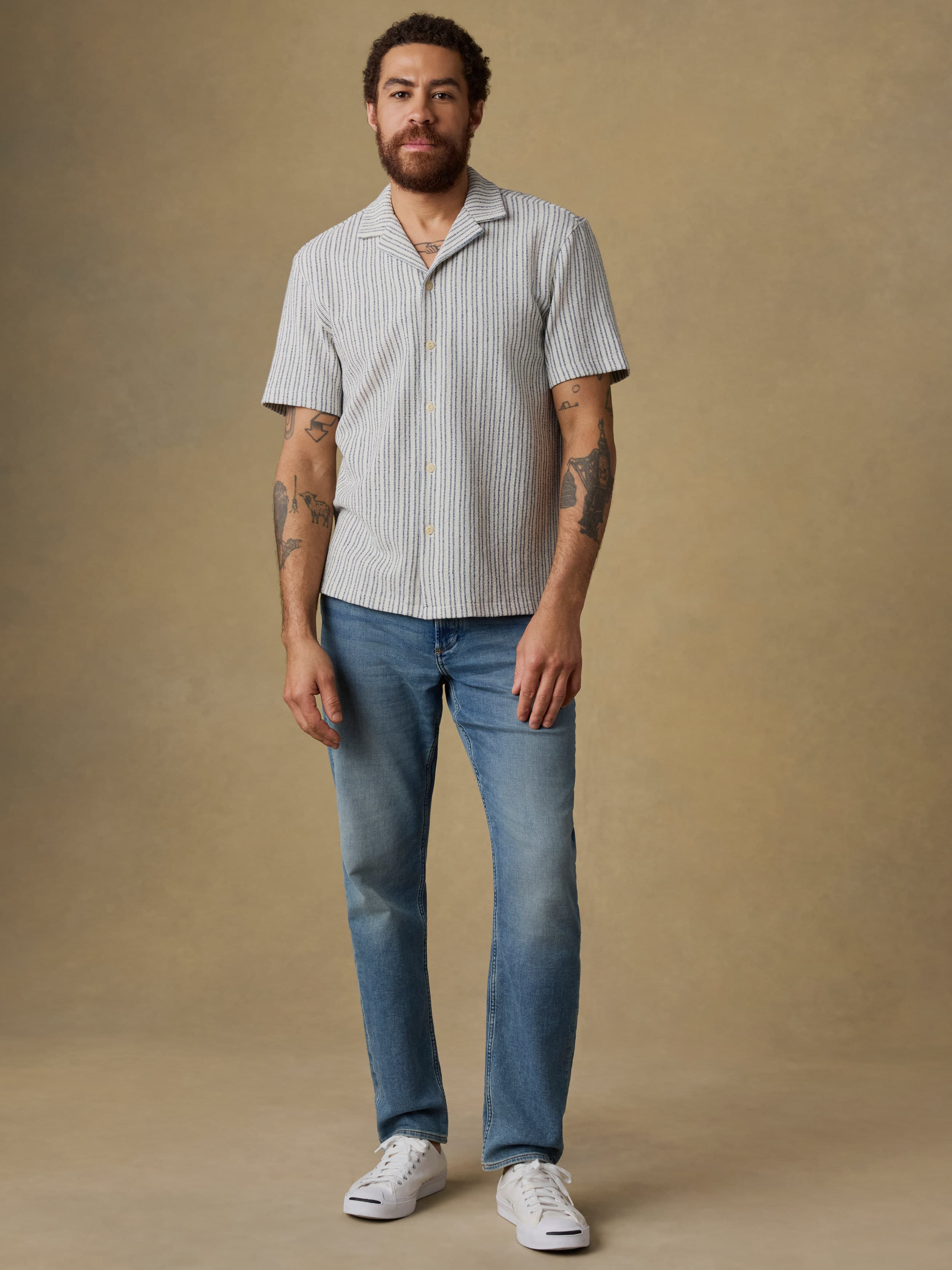 Short-Sleeve Oasis Camp Shirt - Shore Navy Stripe | Faherty Brand