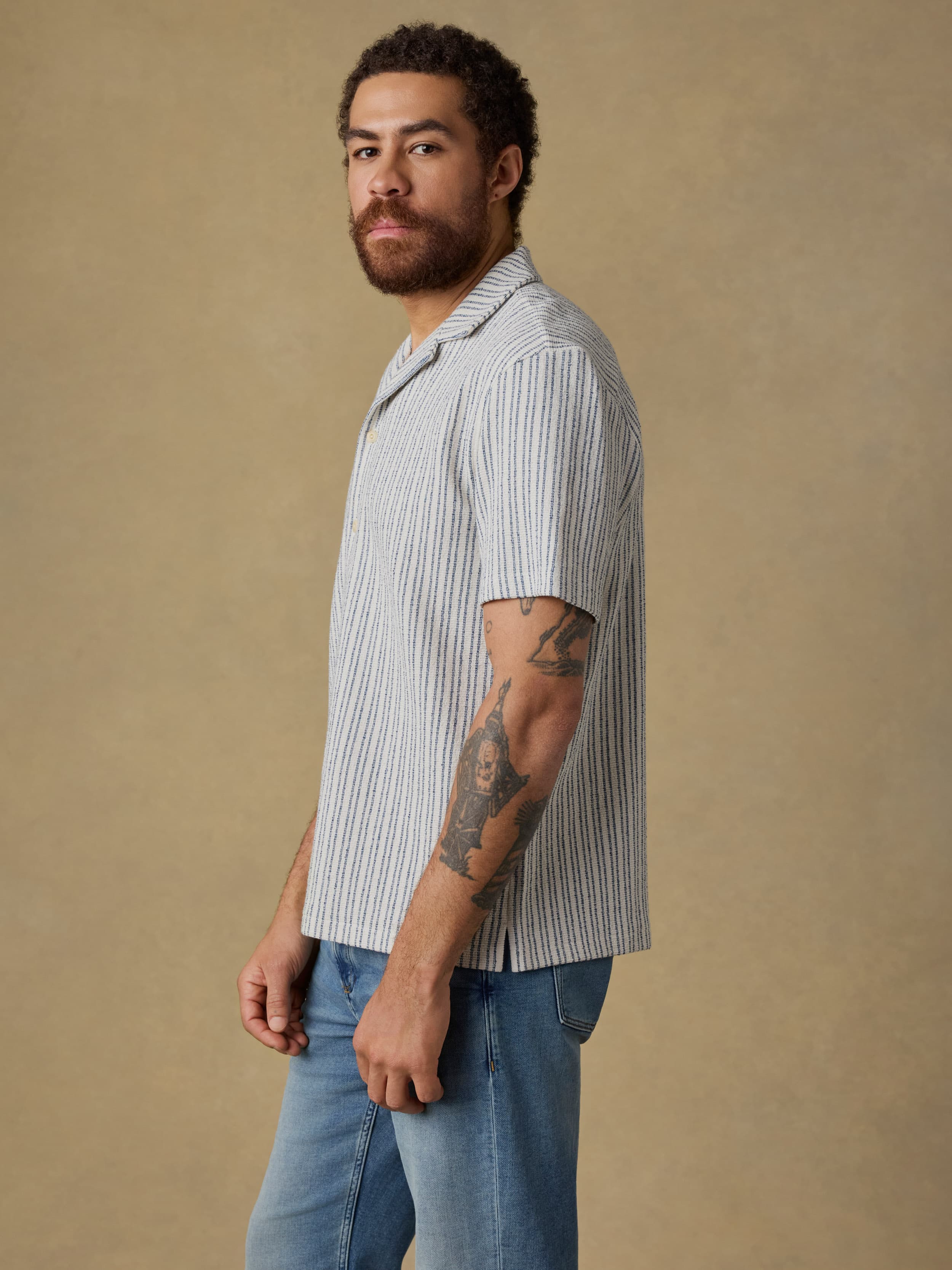 Short-Sleeve Oasis Camp Shirt - Shore Navy Stripe | Faherty Brand