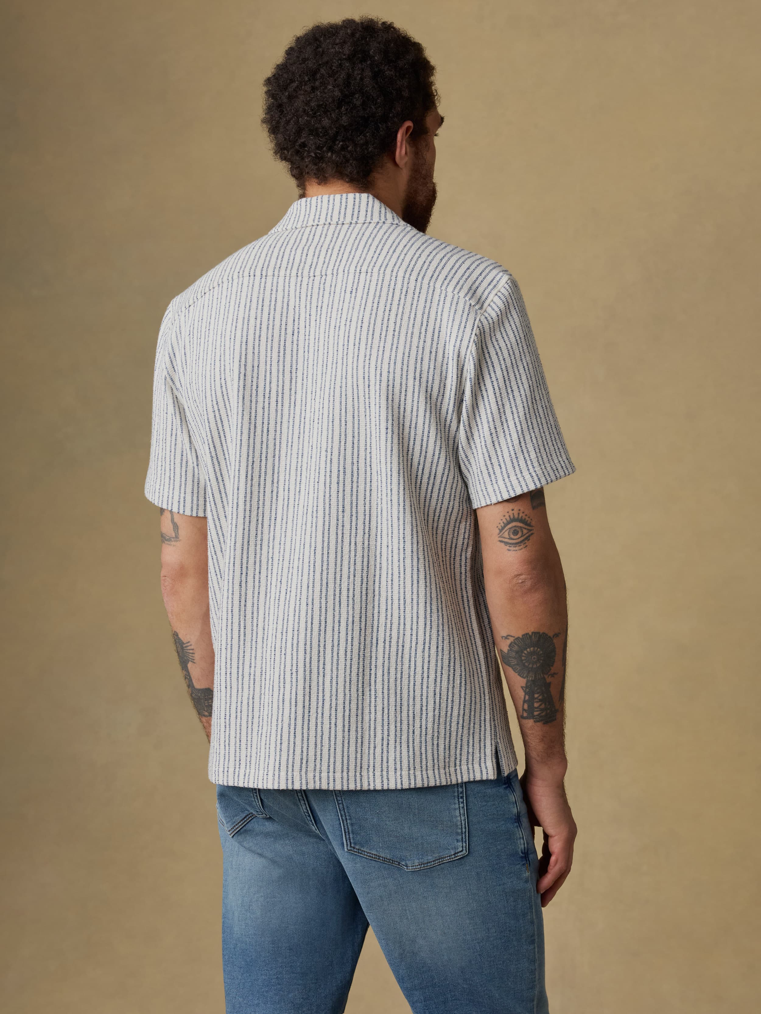Short-Sleeve Oasis Camp Shirt - Shore Navy Stripe | Faherty Brand