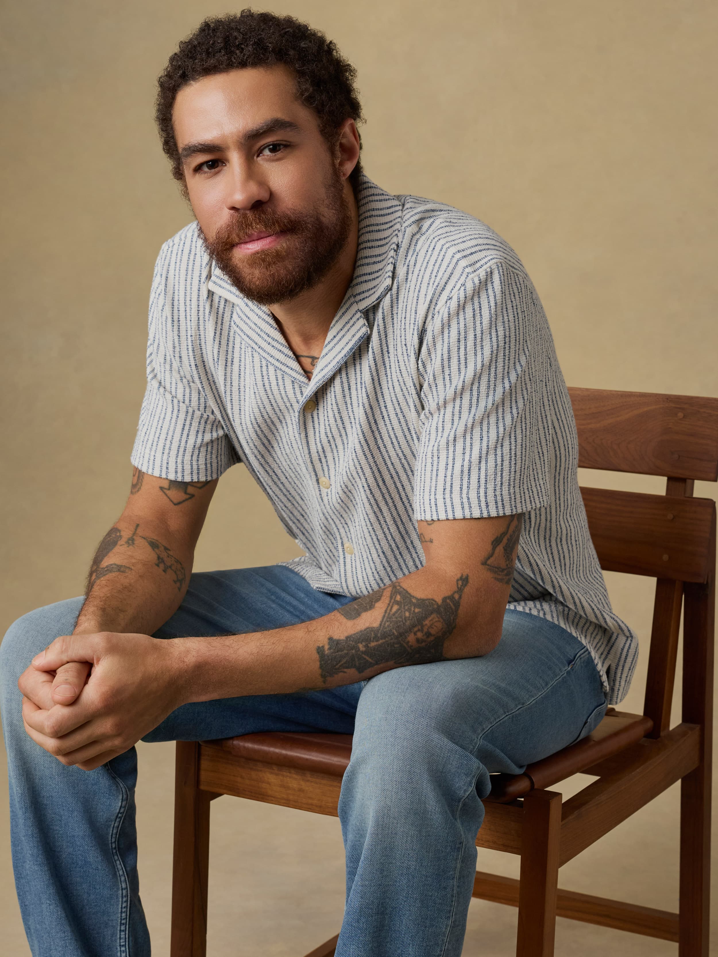 Short-Sleeve Oasis Camp Shirt - Shore Navy Stripe | Faherty Brand