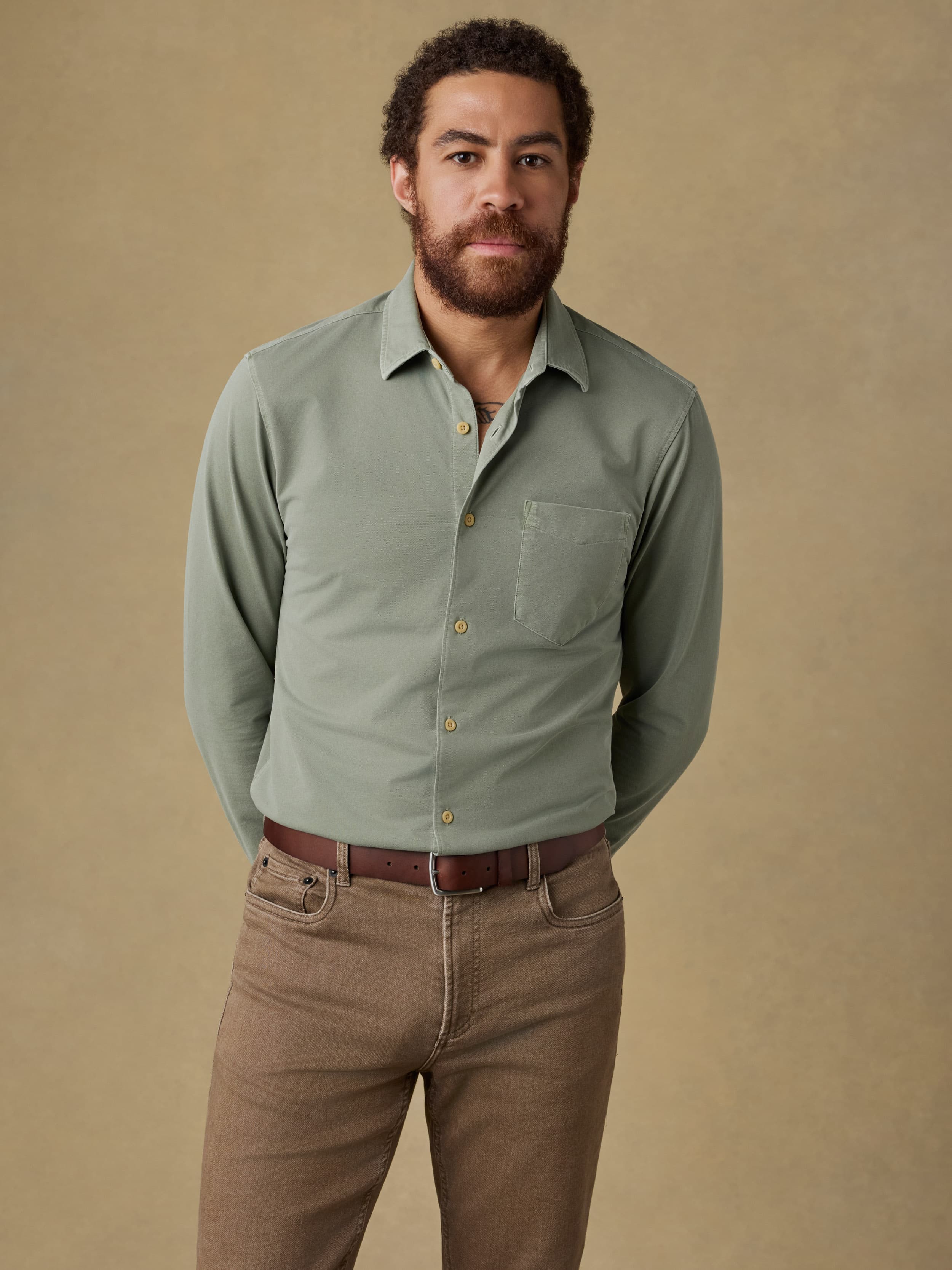 Costa Pique Shirt - Terrain Olive | Faherty Brand