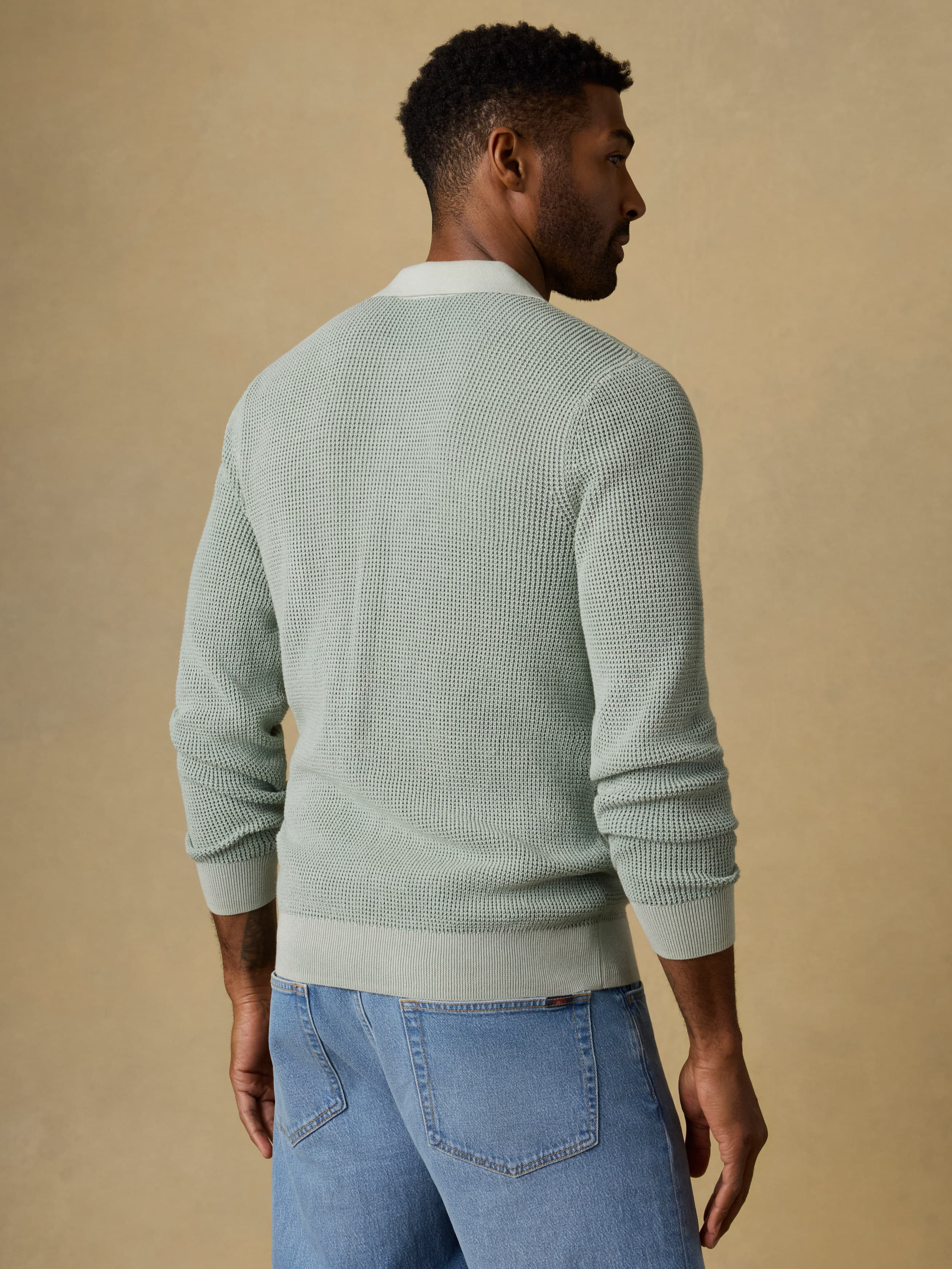 Long-Sleeve Sunwashed Sweater Polo - Sea Break | Faherty Brand