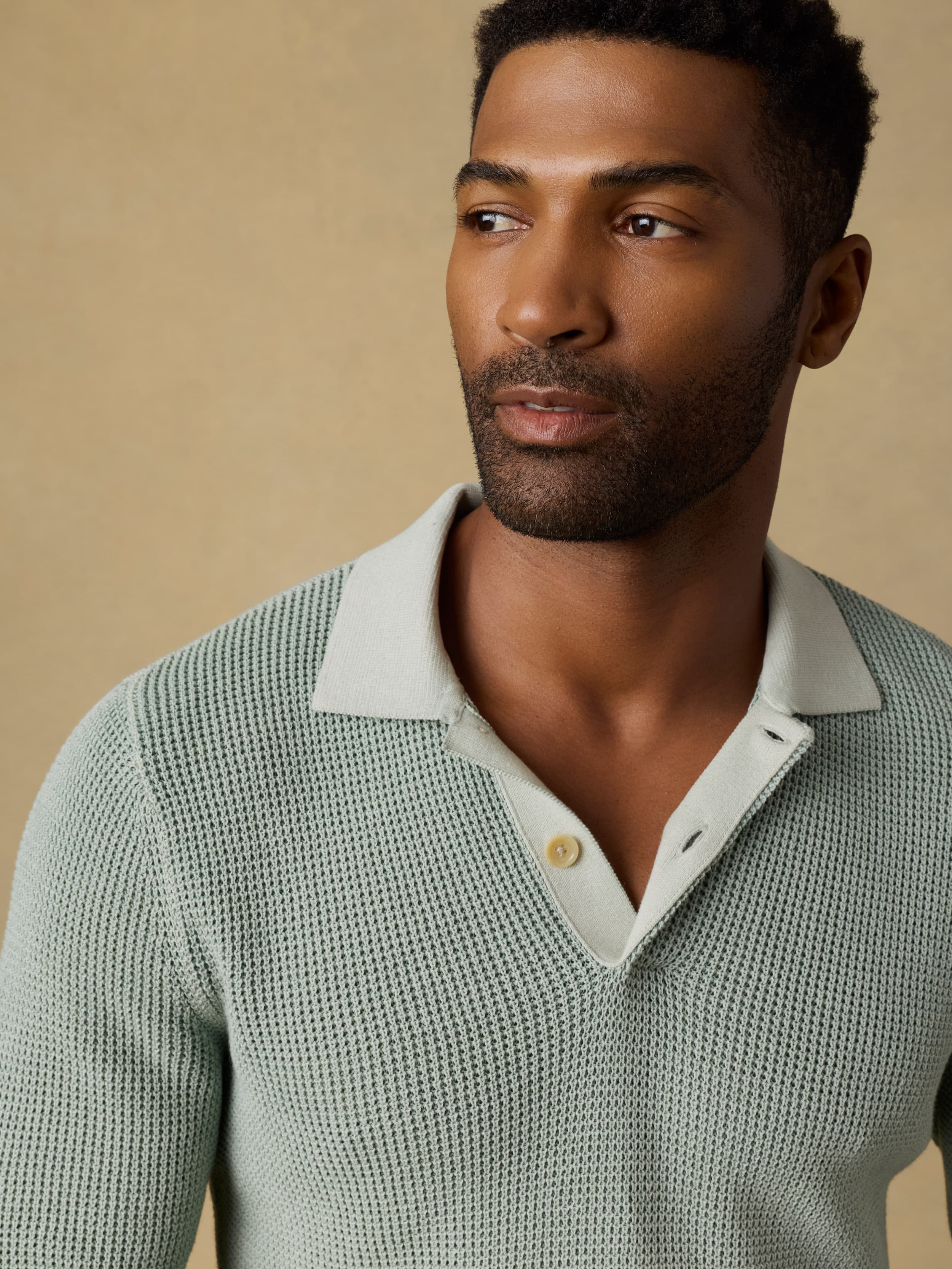 Long-Sleeve Sunwashed Sweater Polo - Sea Break | Faherty Brand