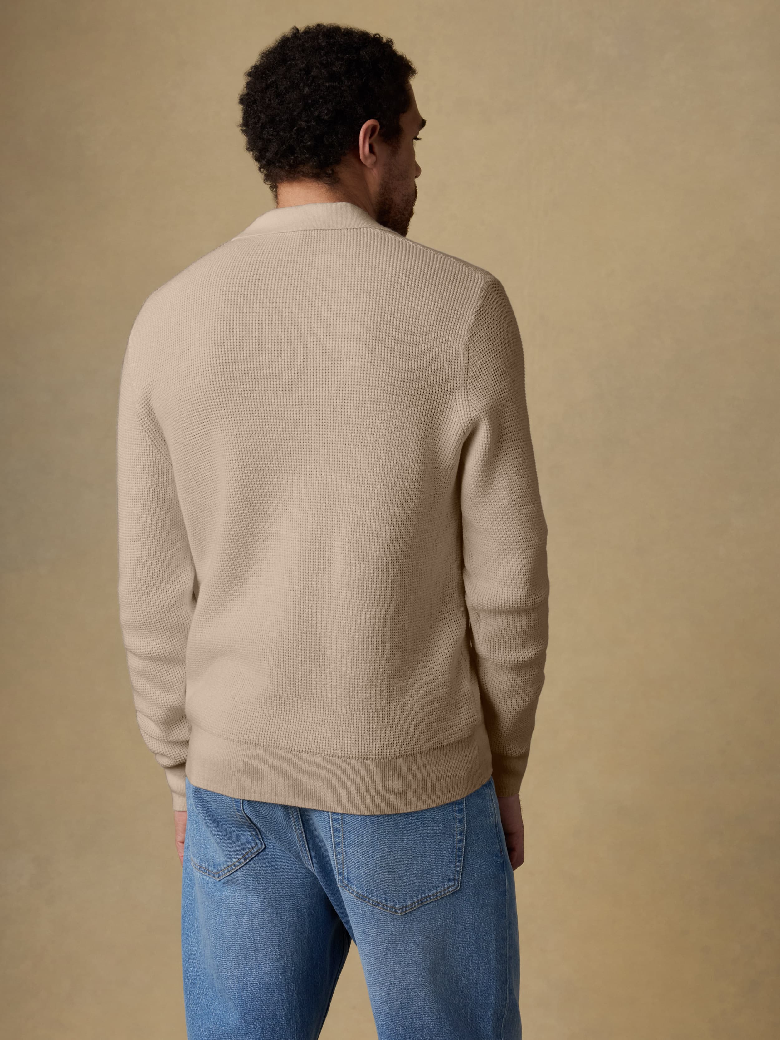 Long-Sleeve Sunwashed Sweater Polo - Natural | Faherty Brand