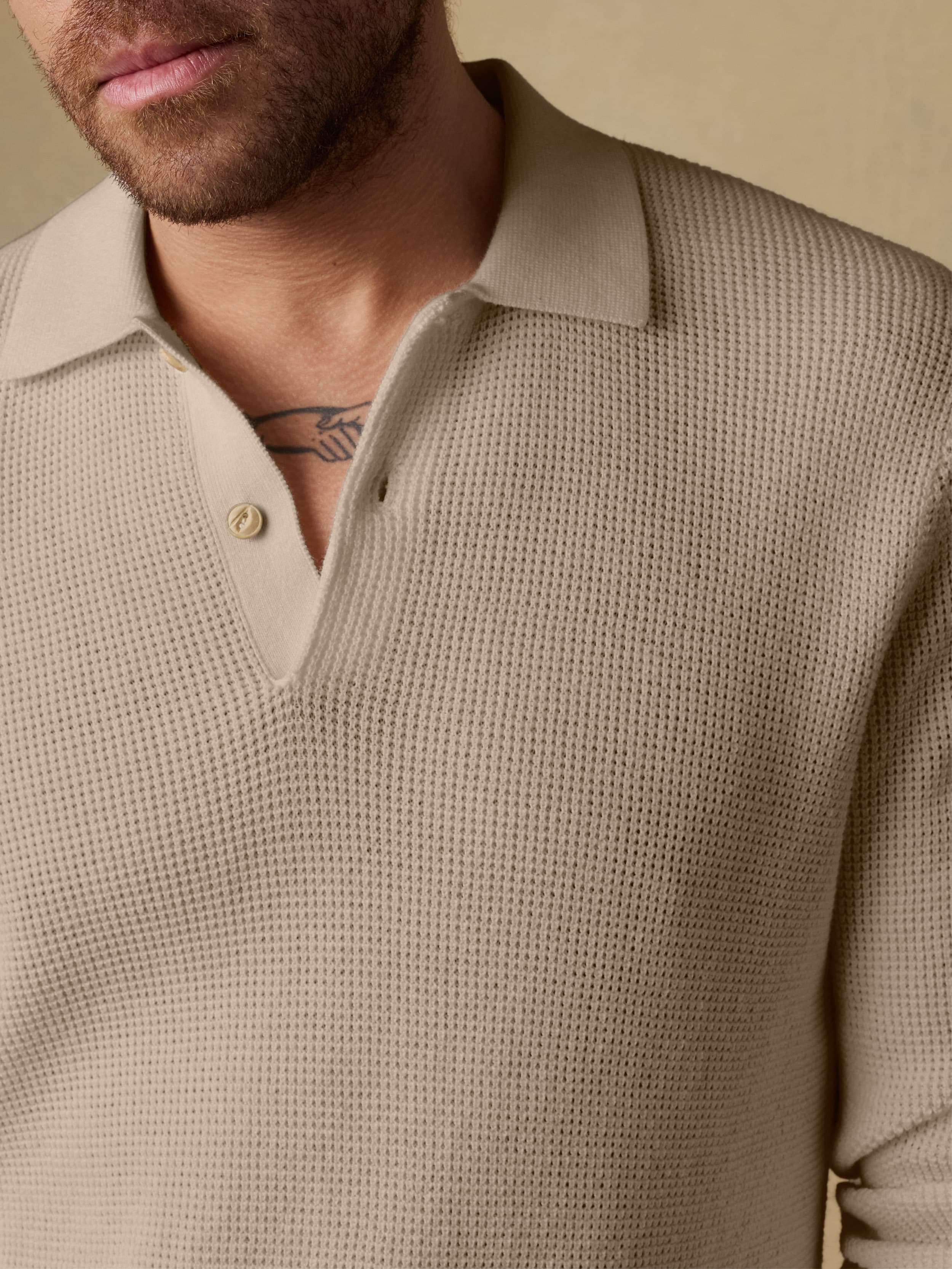 Long-Sleeve Sunwashed Sweater Polo - Natural | Faherty Brand