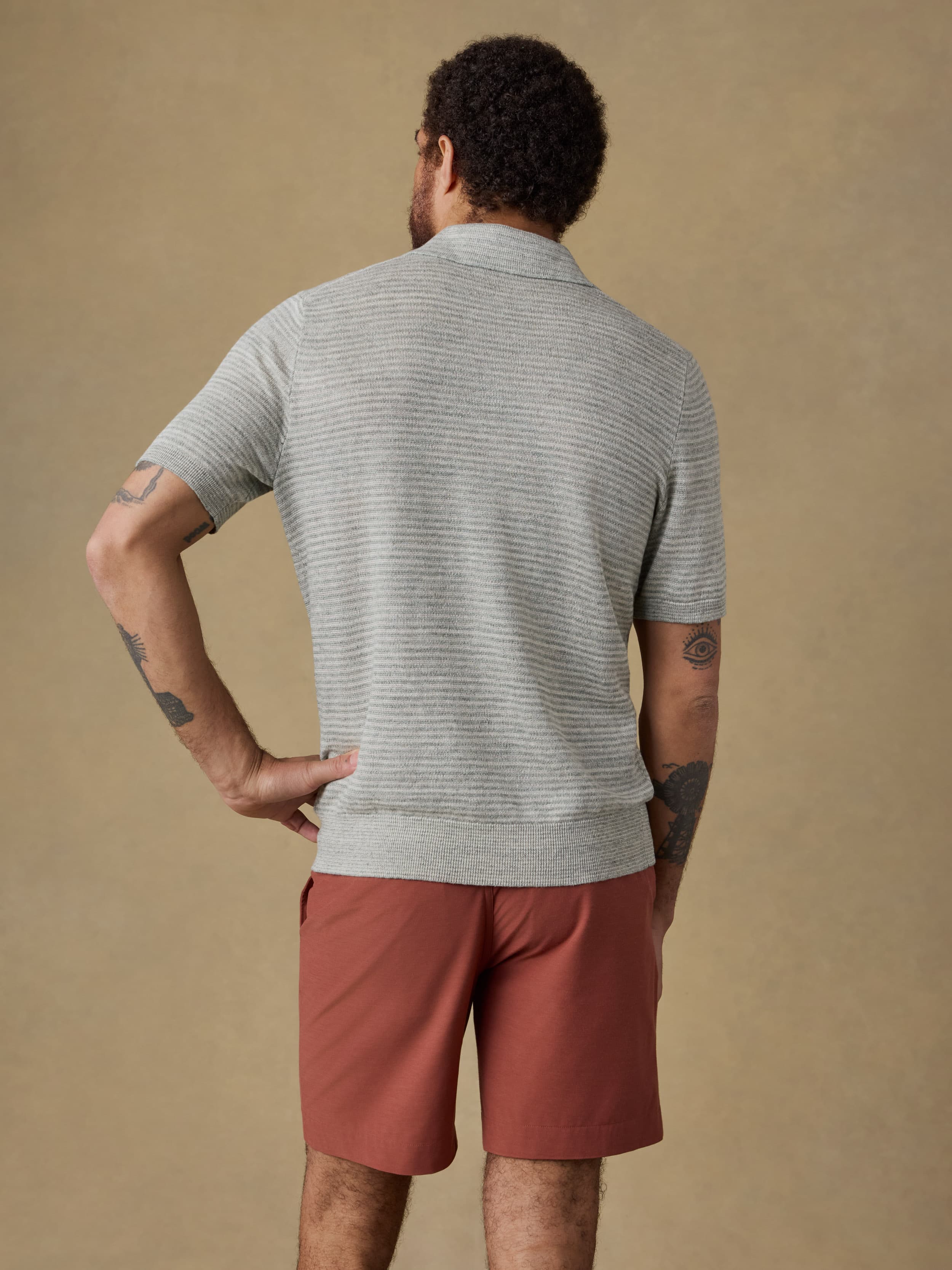 Short-Sleeve Linen Sweater Polo - Beach Tree Stripe | Faherty Brand