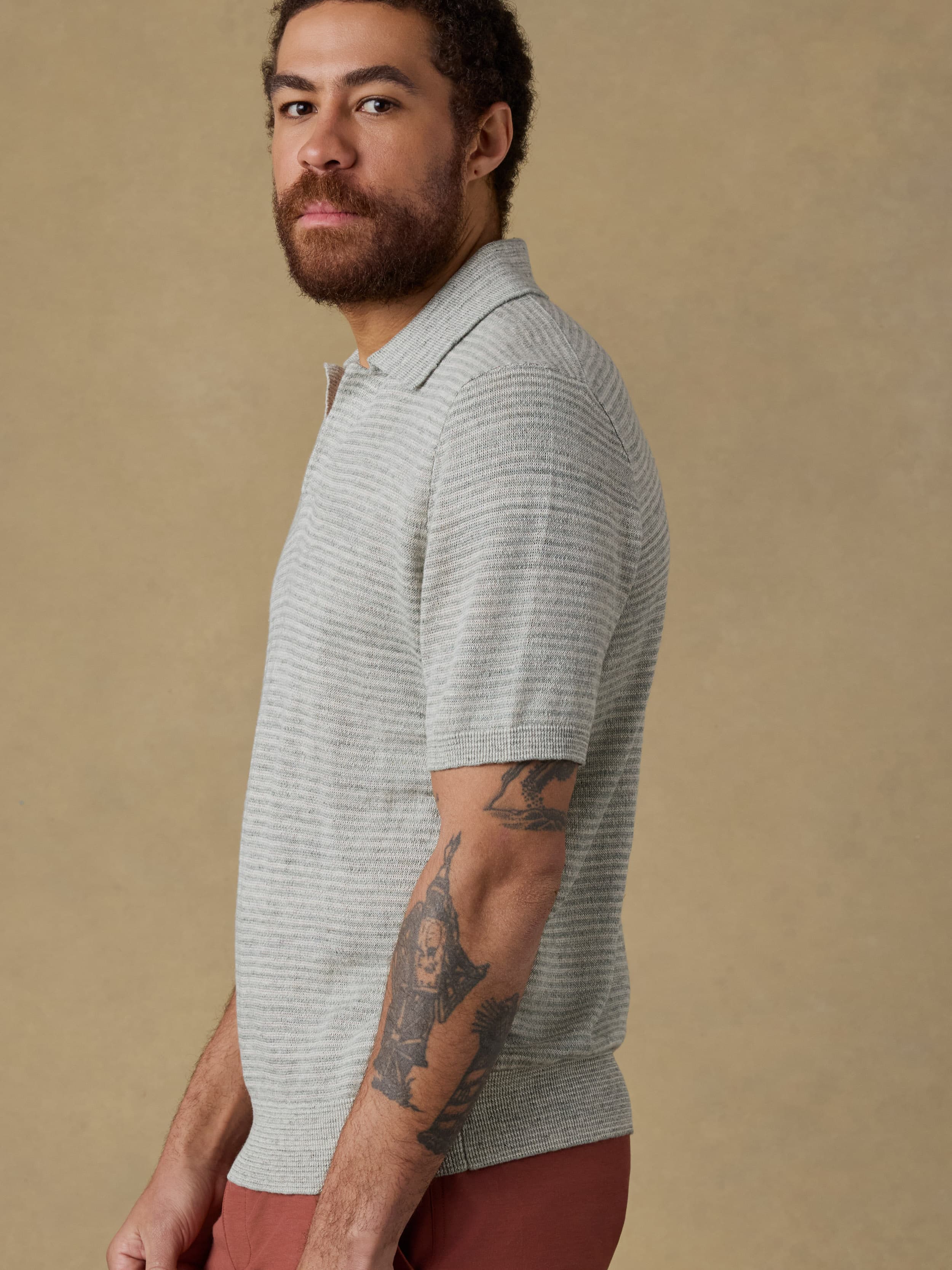 Short-Sleeve Linen Sweater Polo - Beach Tree Stripe | Faherty Brand