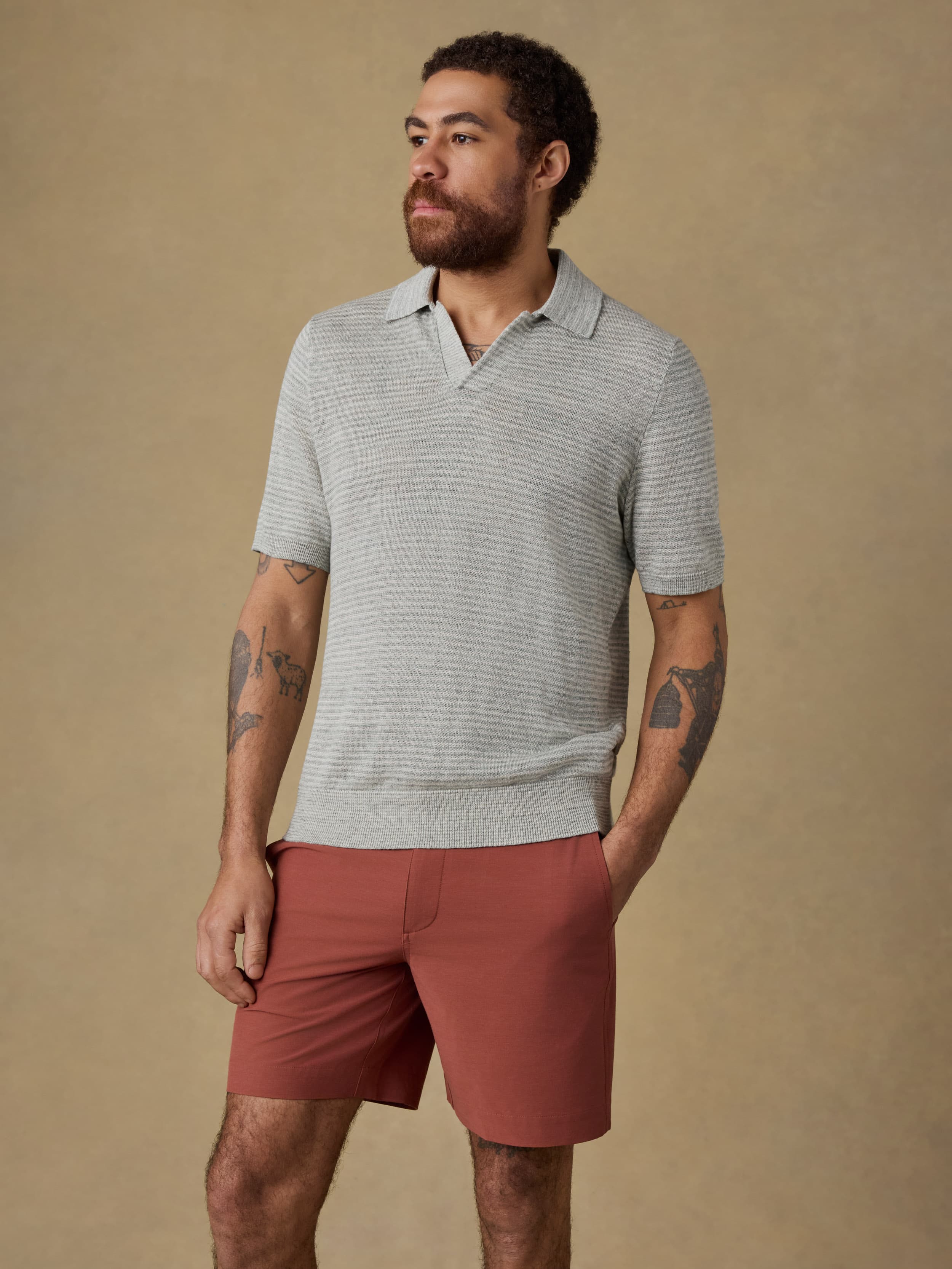 Short-Sleeve Linen Sweater Polo - Beach Tree Stripe | Faherty Brand
