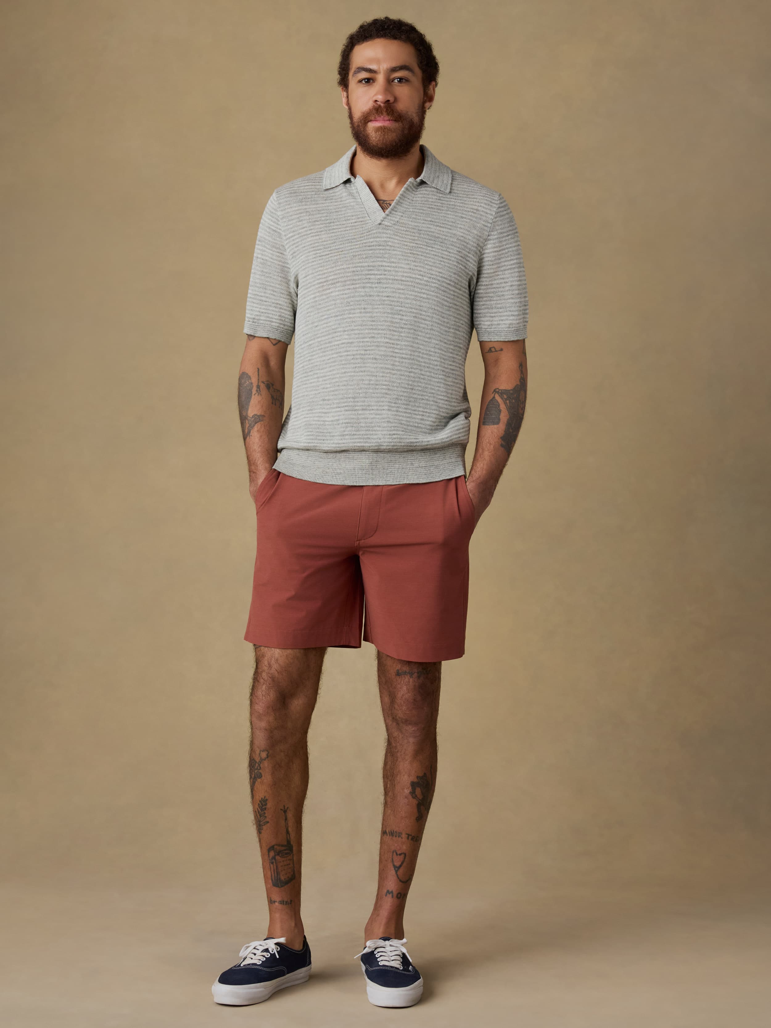 Short-Sleeve Linen Sweater Polo - Beach Tree Stripe | Faherty Brand