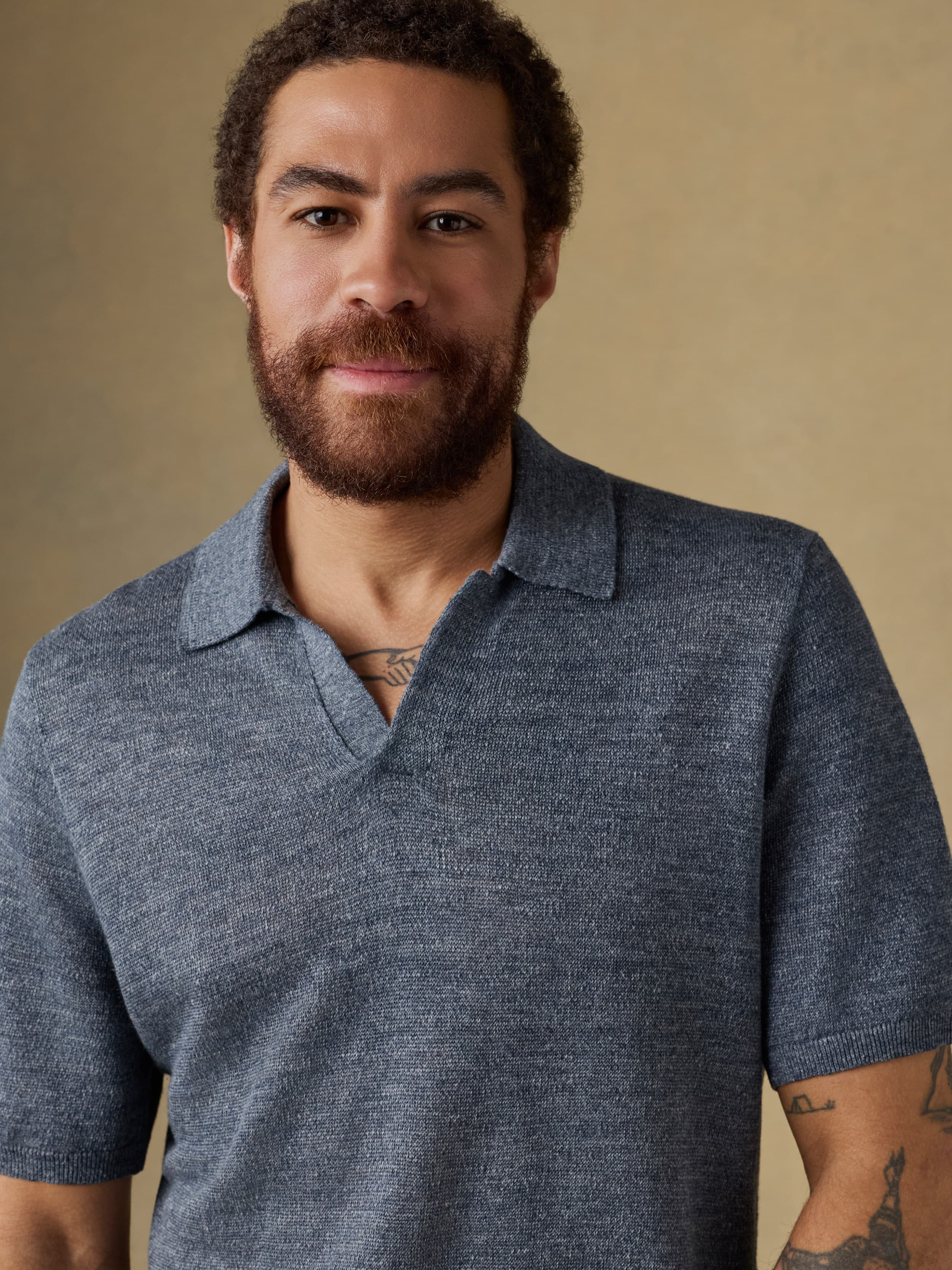 Short-Sleeve Linen Sweater Polo - Caribbean Navy Melange | Faherty Brand