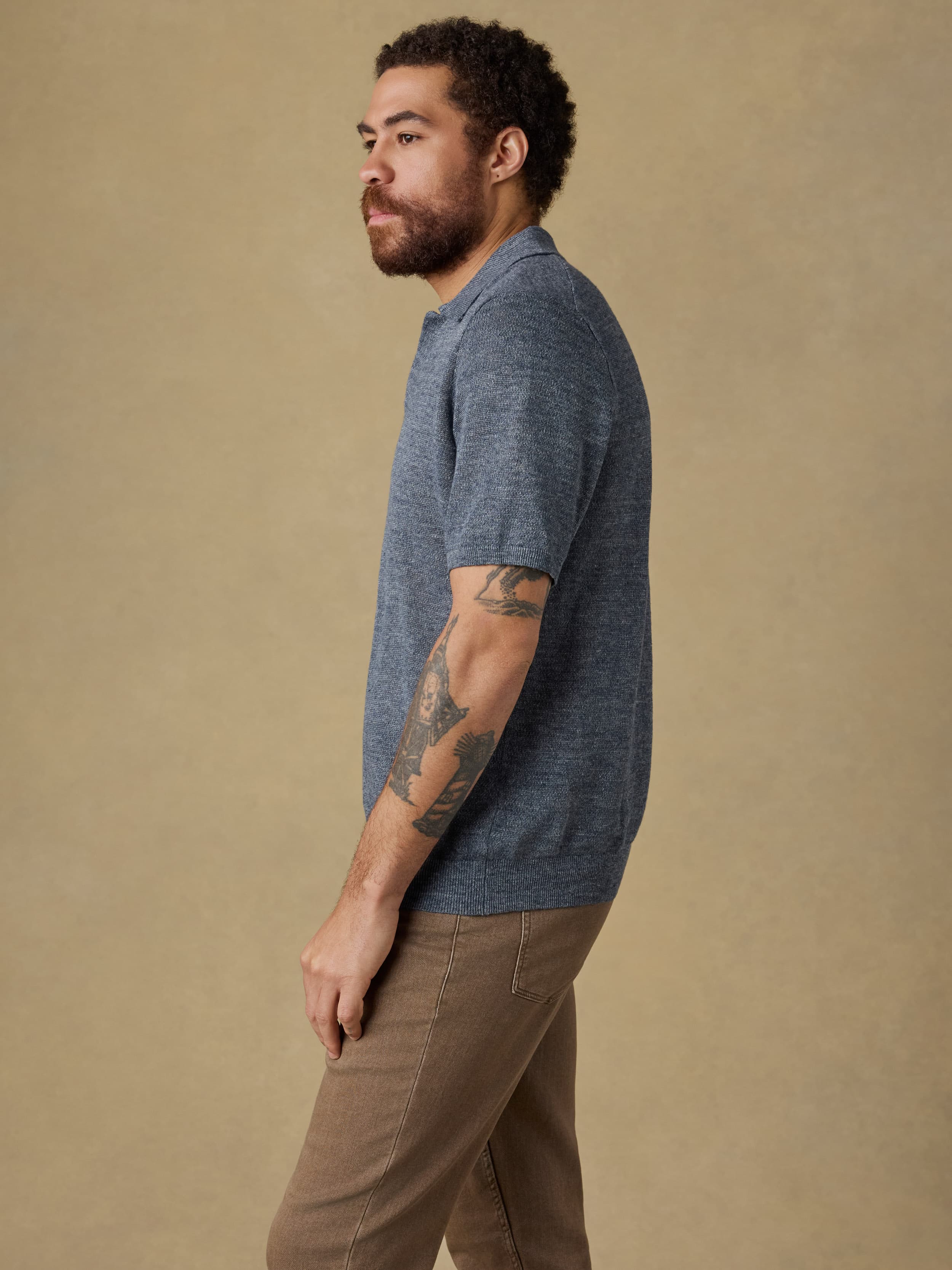 Short-Sleeve Linen Sweater Polo - Caribbean Navy Melange | Faherty Brand