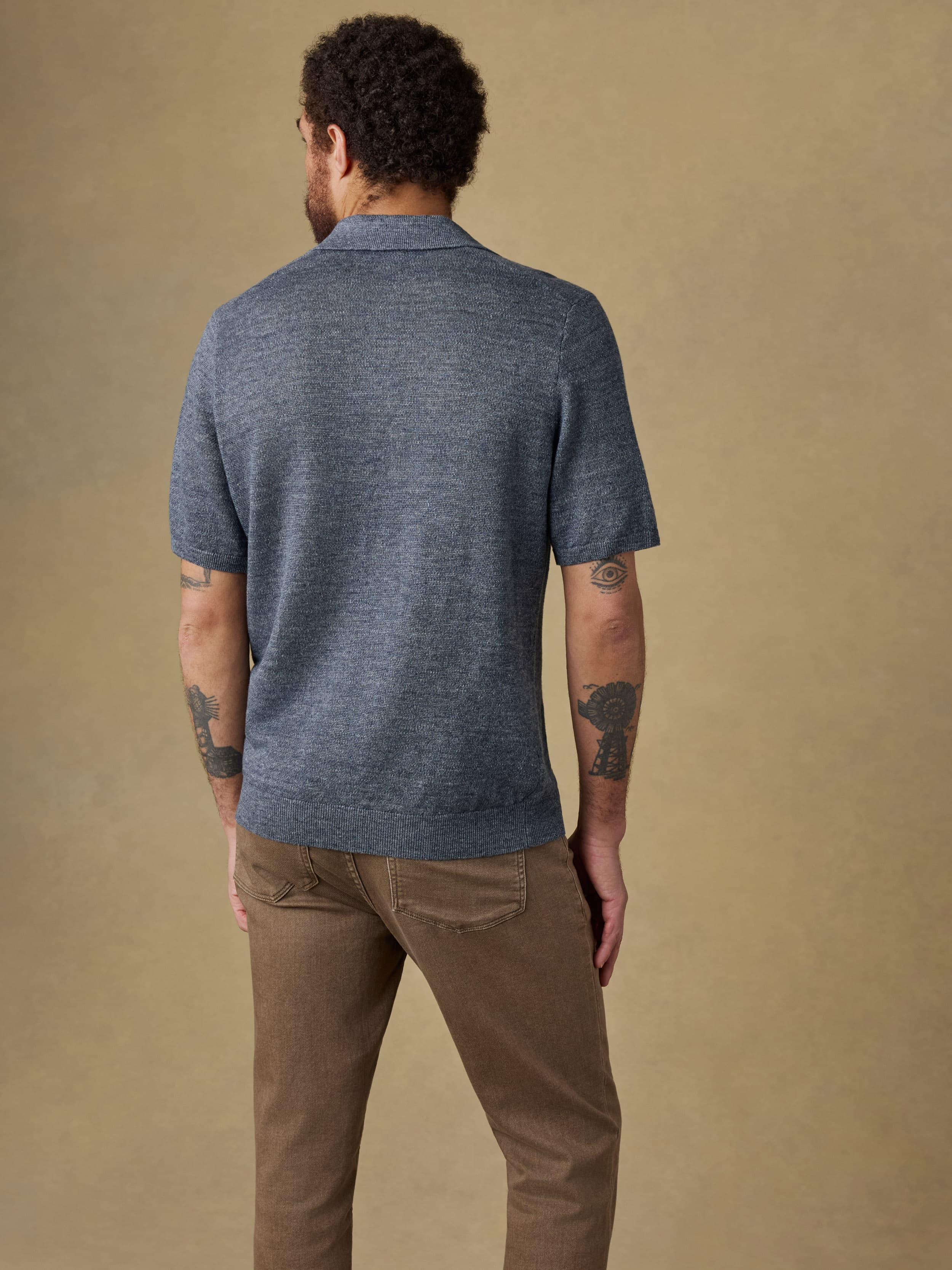 Short-Sleeve Linen Sweater Polo - Caribbean Navy Melange | Faherty Brand