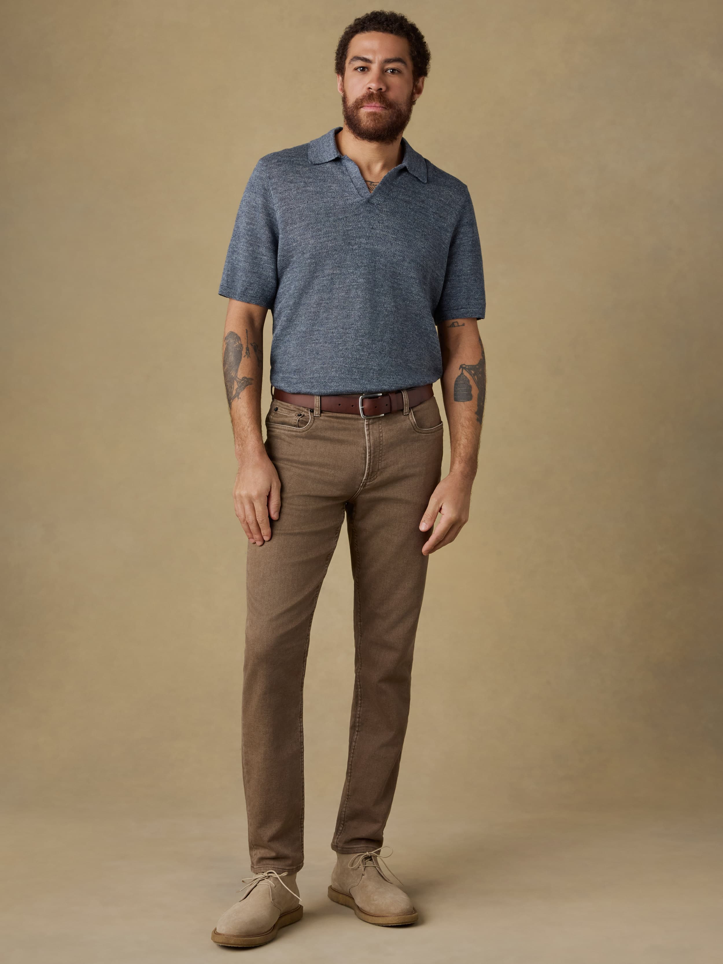 Short-Sleeve Linen Sweater Polo - Caribbean Navy Melange | Faherty Brand