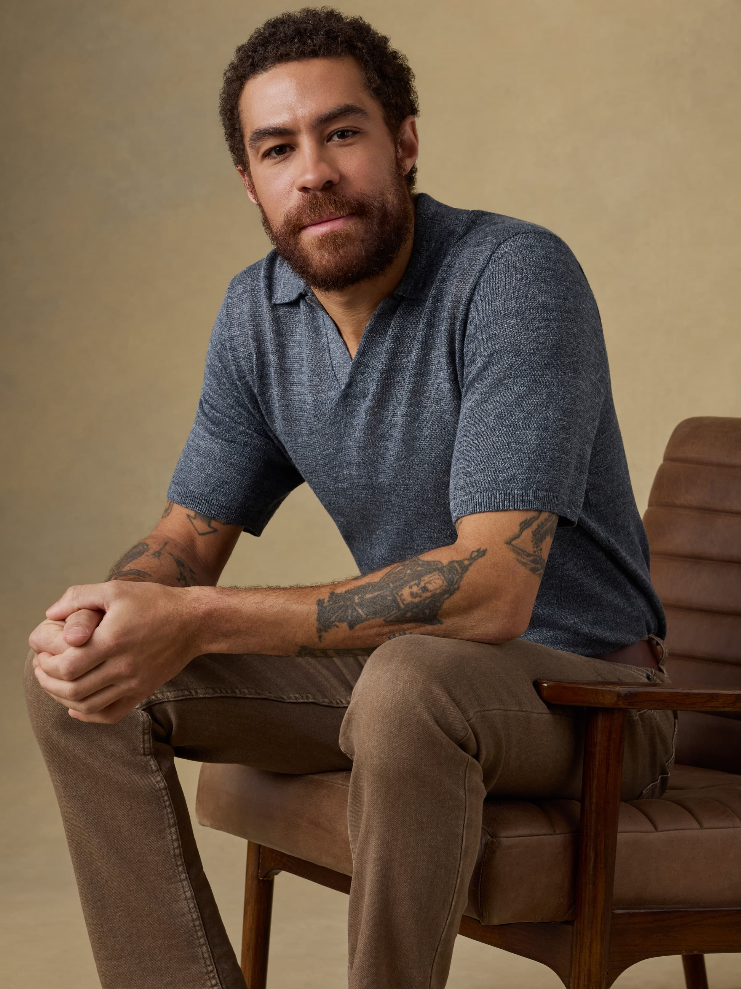 Short-Sleeve Linen Sweater Polo - Caribbean Navy Melange | Faherty Brand