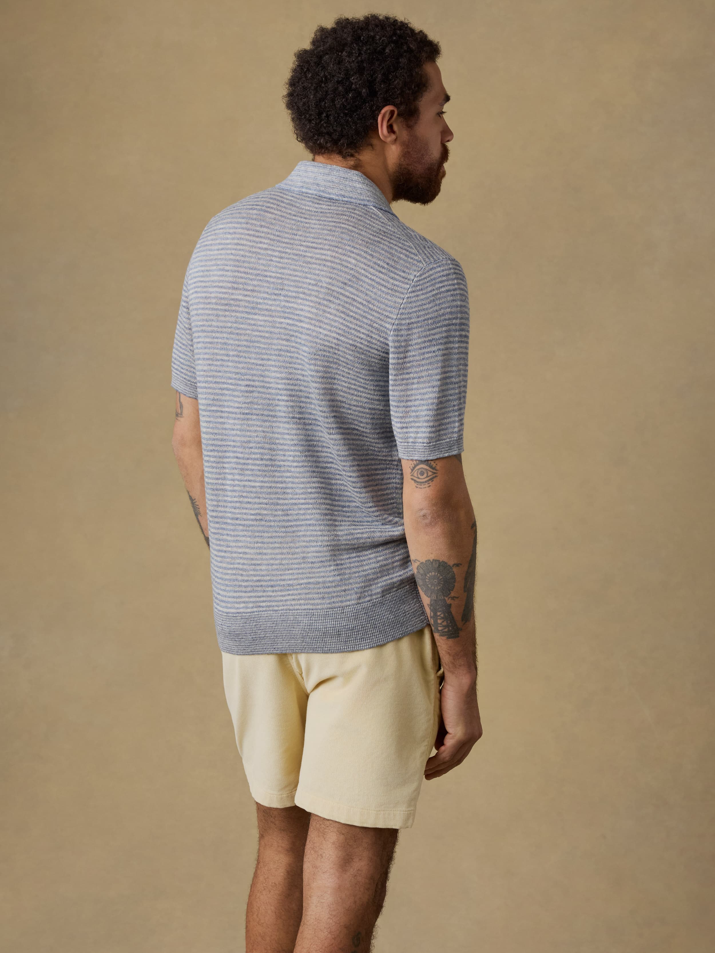 Short-Sleeve Linen Sweater Polo - Shore Rock Stripe | Faherty Brand