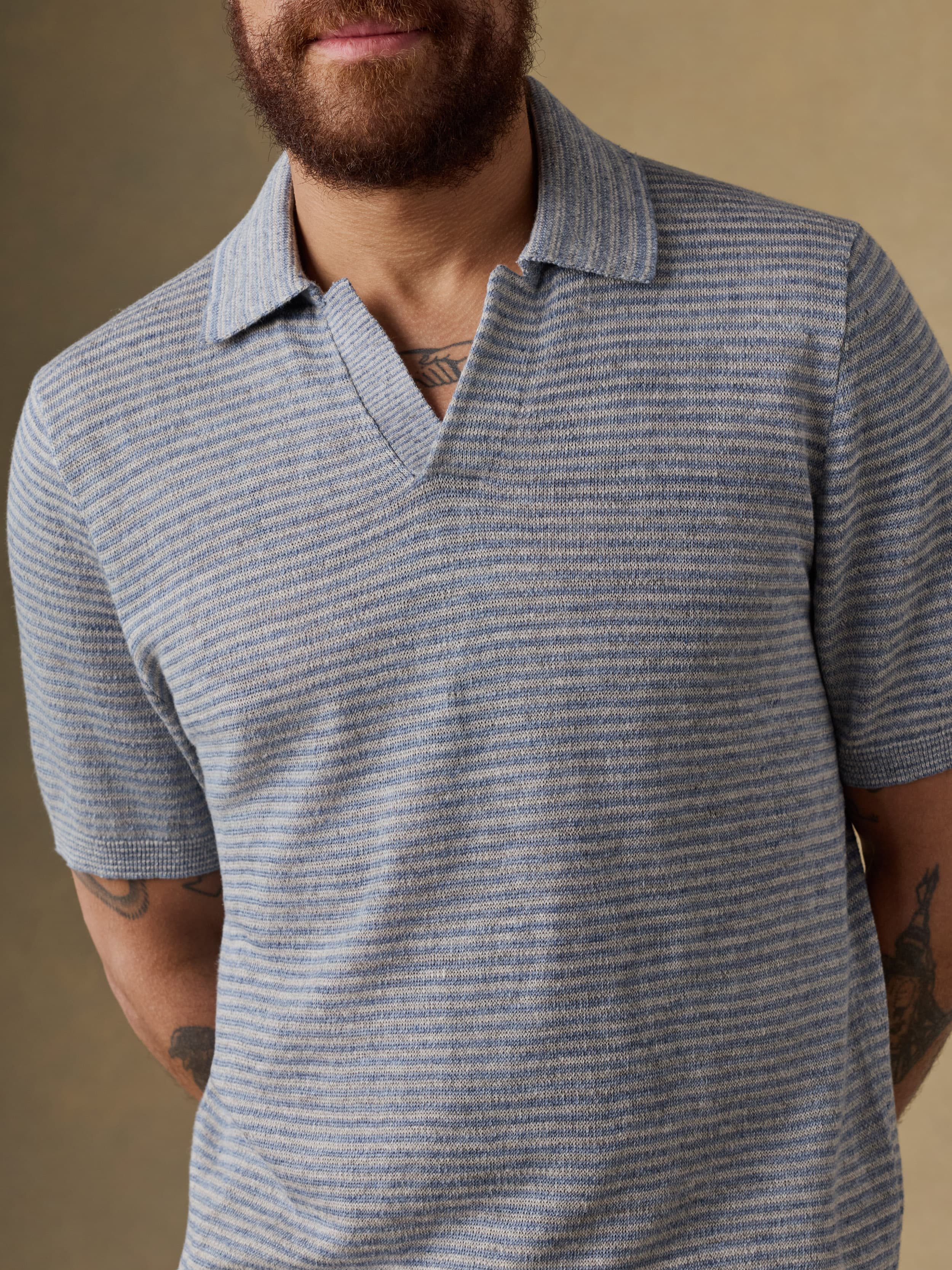 Short-Sleeve Linen Sweater Polo - Shore Rock Stripe | Faherty Brand