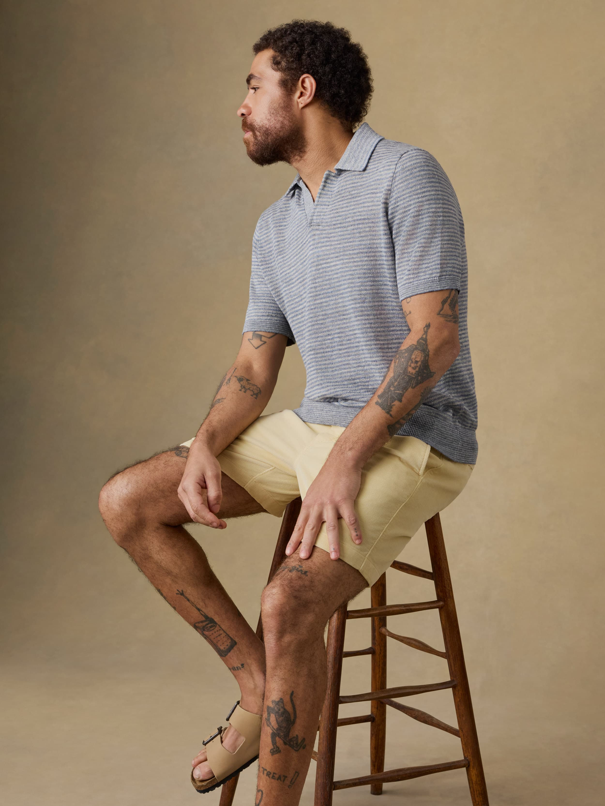 Short-Sleeve Linen Sweater Polo - Shore Rock Stripe | Faherty Brand