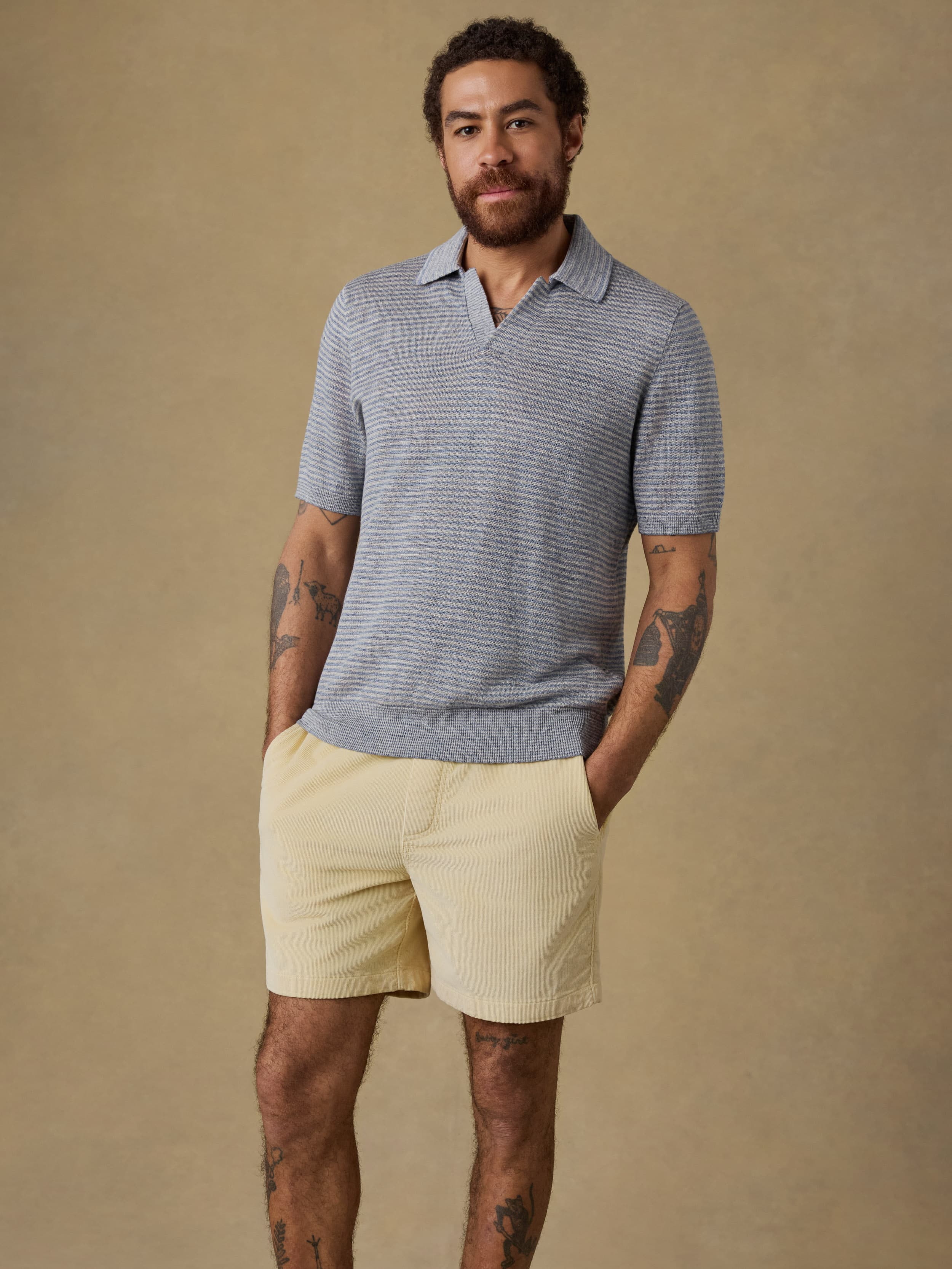 Short-Sleeve Linen Sweater Polo - Shore Rock Stripe | Faherty Brand