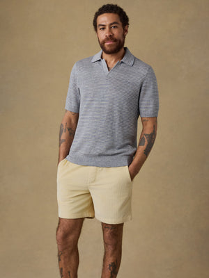 Short-Sleeve Linen Sweater Polo - Shore Rock Stripe