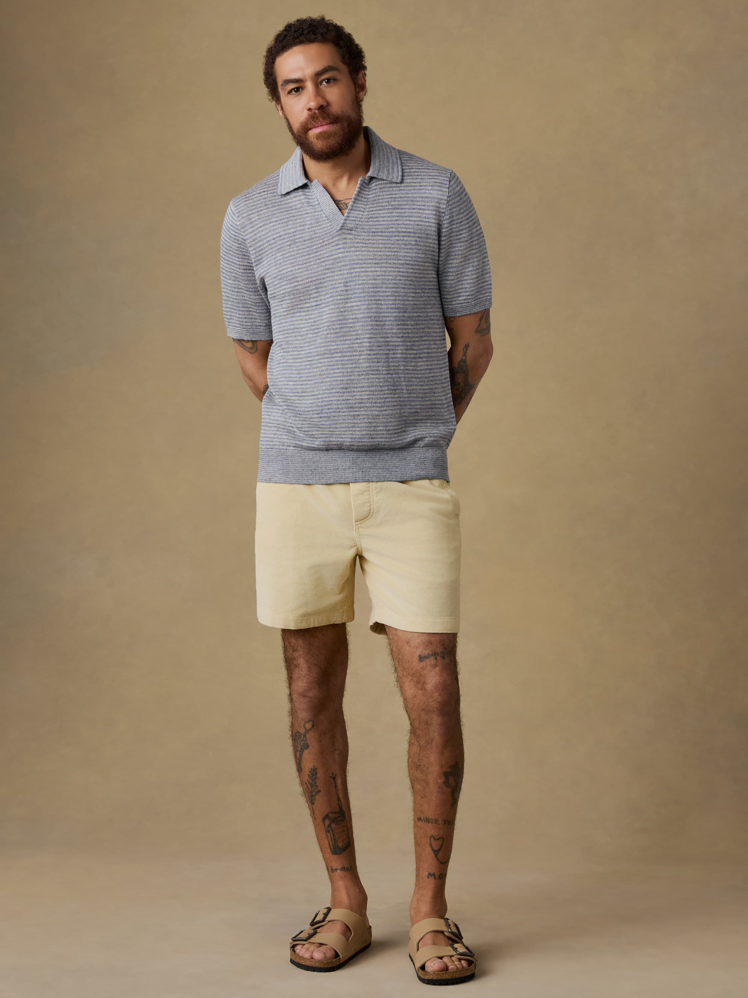 Short-Sleeve Linen Sweater Polo - Shore Rock Stripe | Faherty Brand